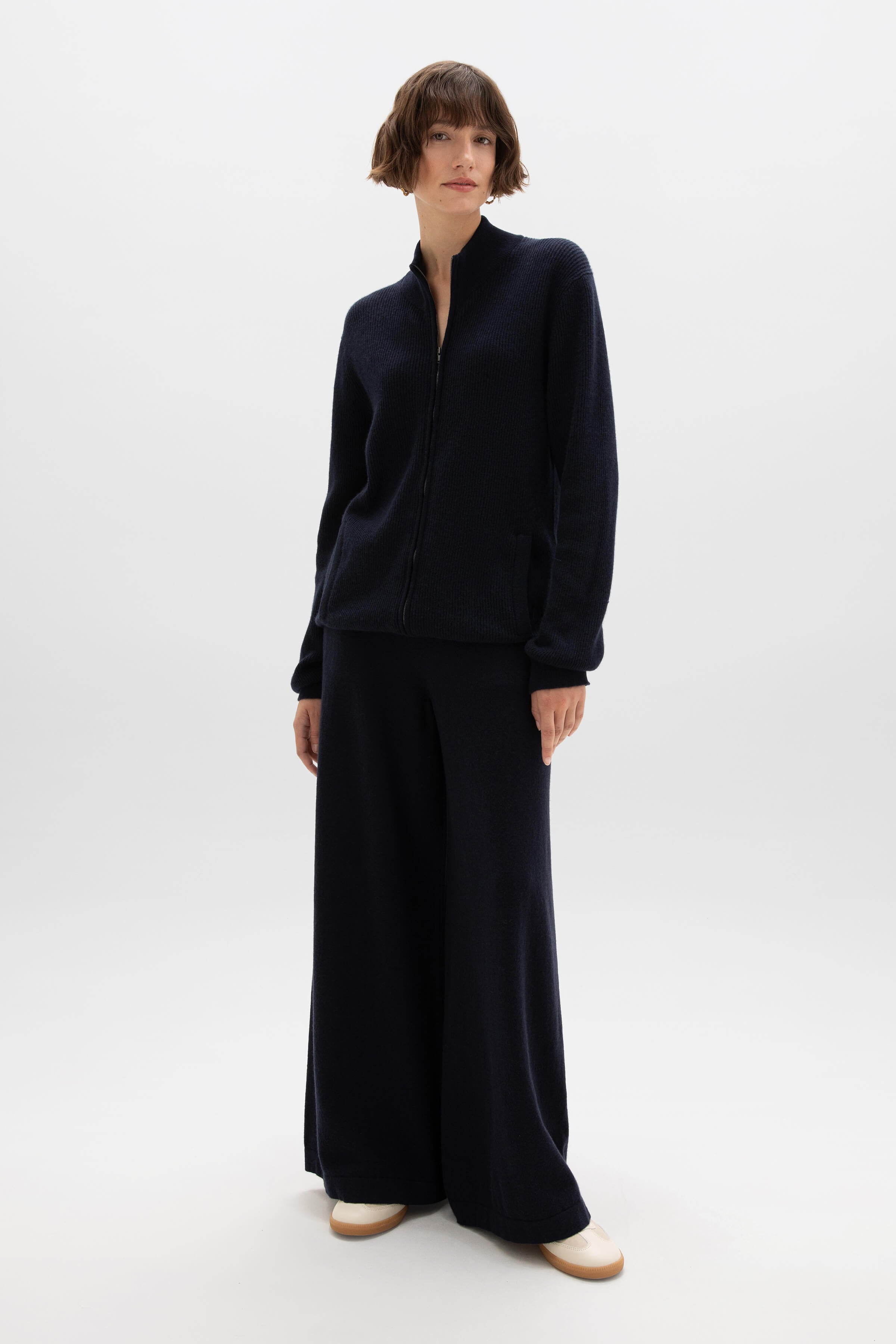 Ribbed Cashmere Dark Navy Cardigan