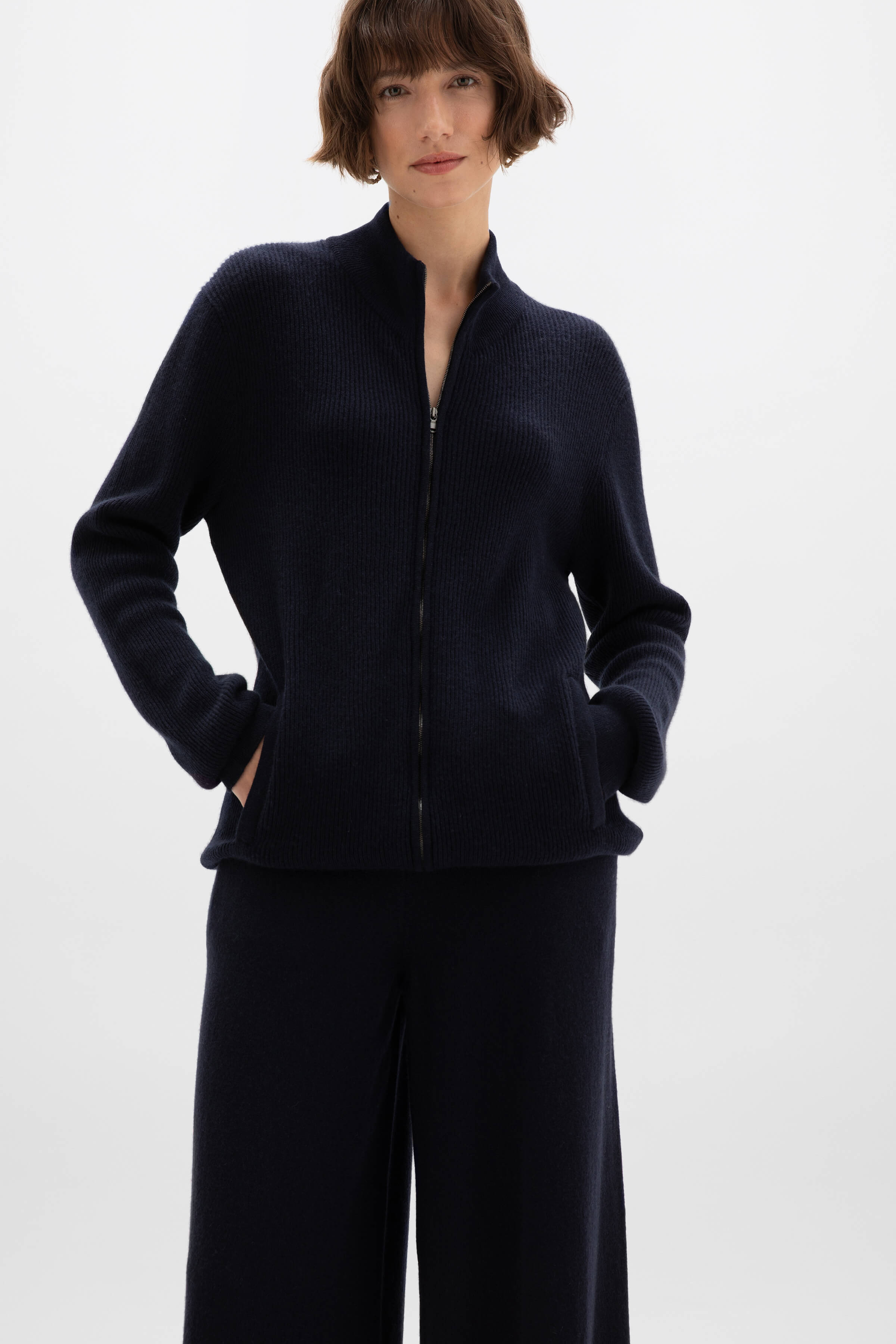 Ribbed Cashmere Dark Navy Cardigan