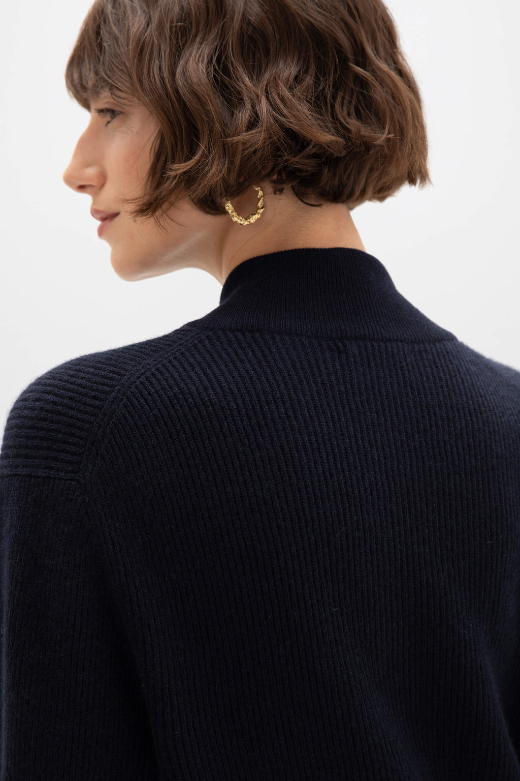Ribbed Cashmere Dark Navy Cardigan