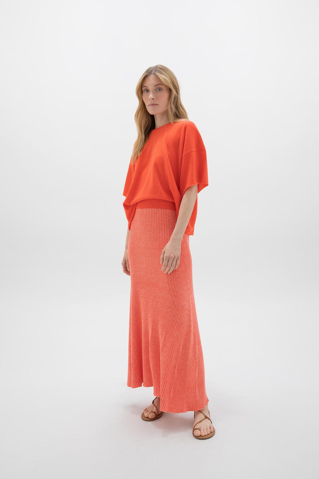 Ribbed Marl Orange Cashmere Skirt