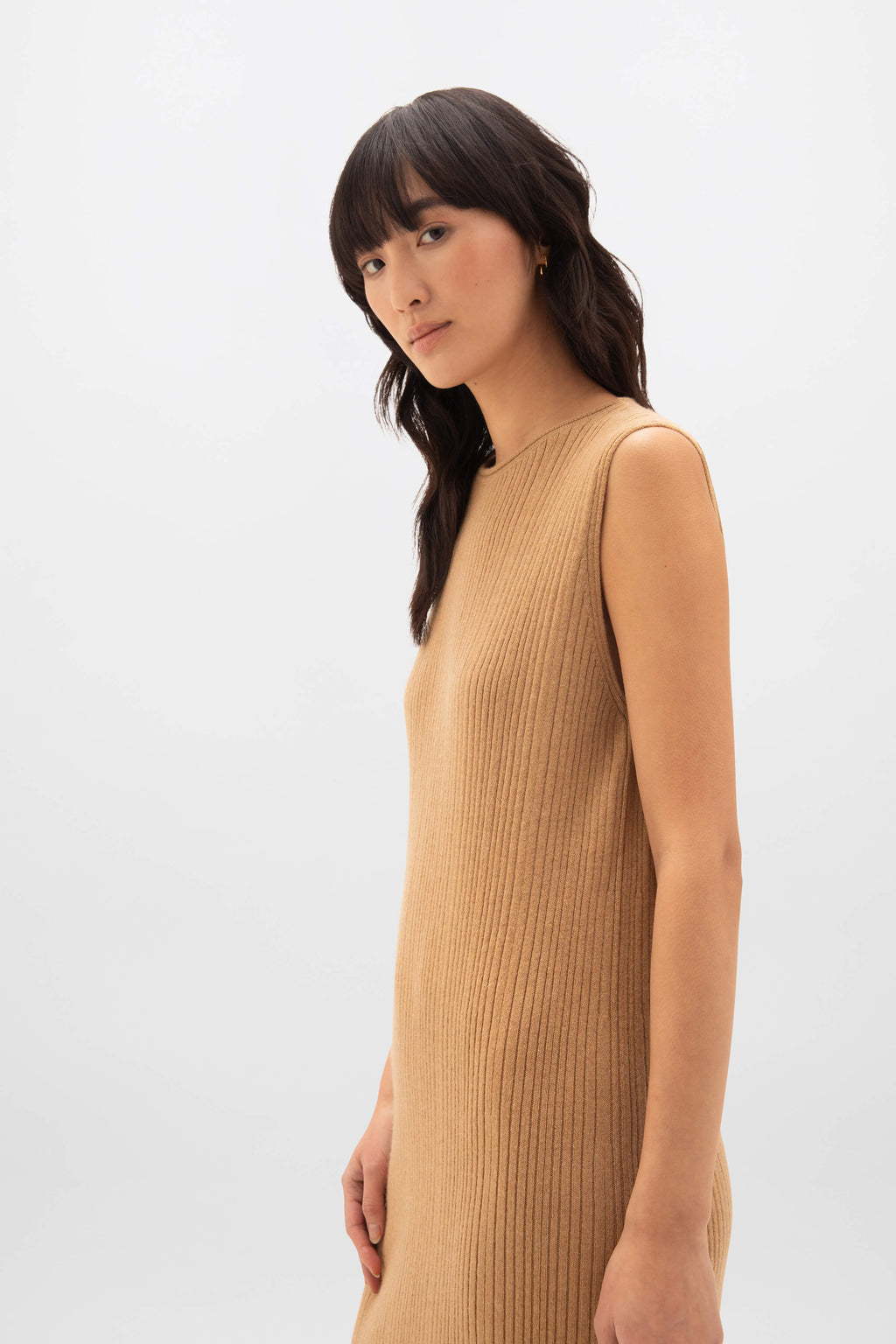 Sleeveless Ribbed Camel Cashmere Dress
