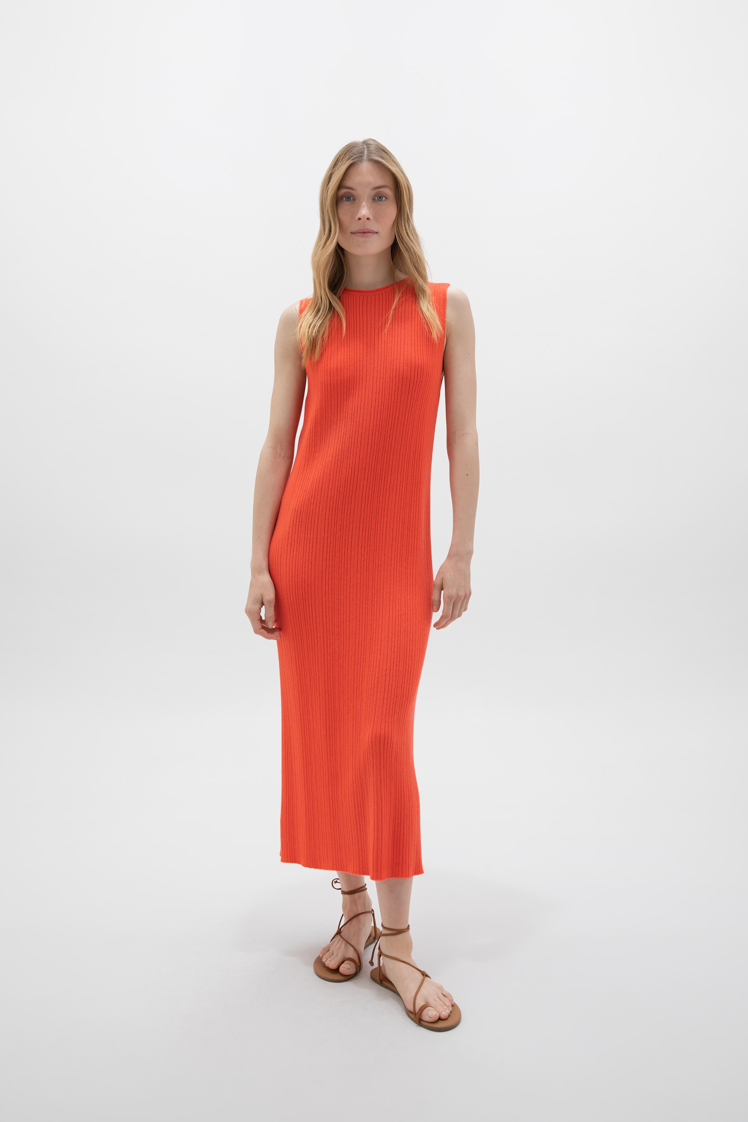 Sleeveless Ribbed Orange Cashmere Dress