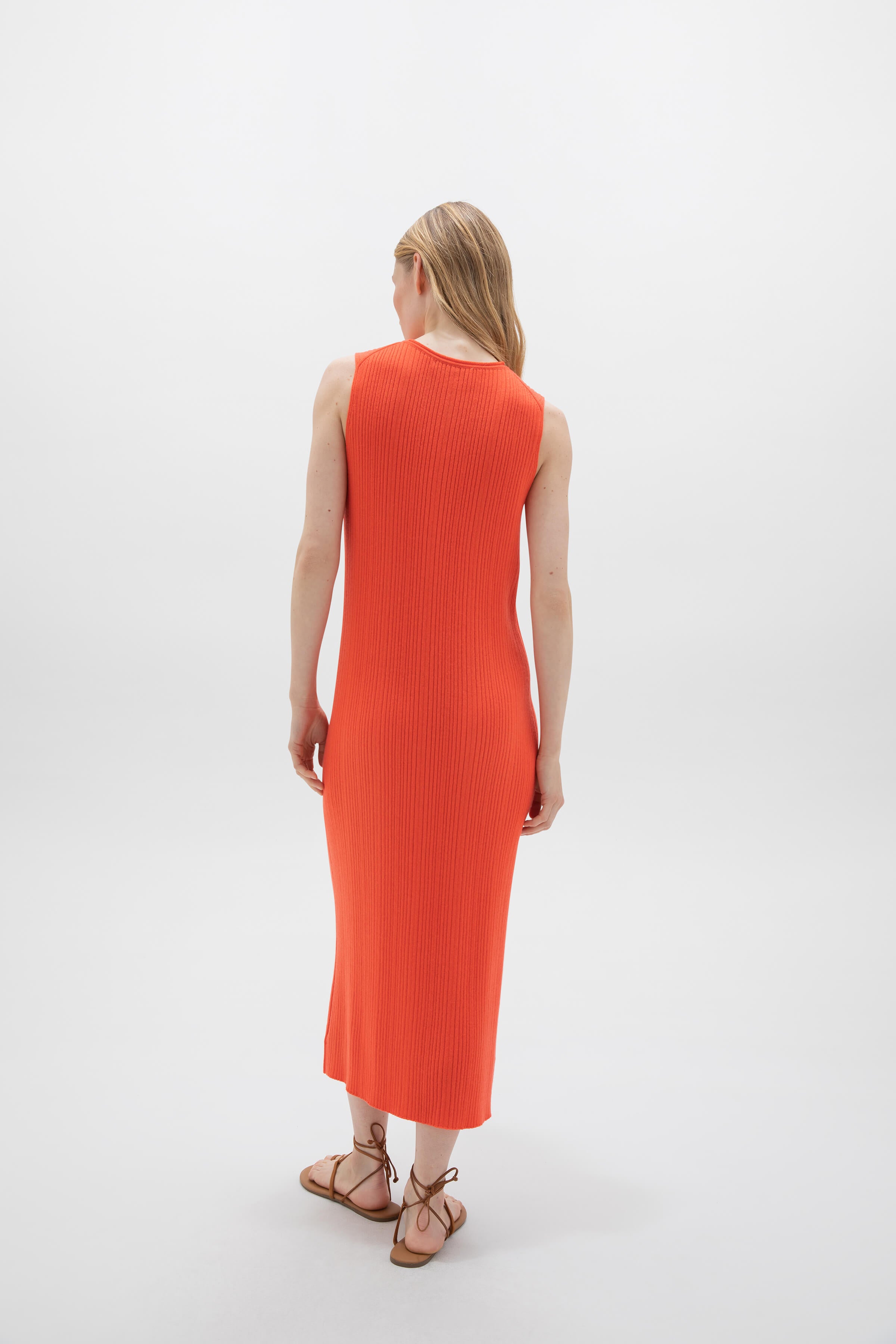 Sleeveless Ribbed Orange Cashmere Dress