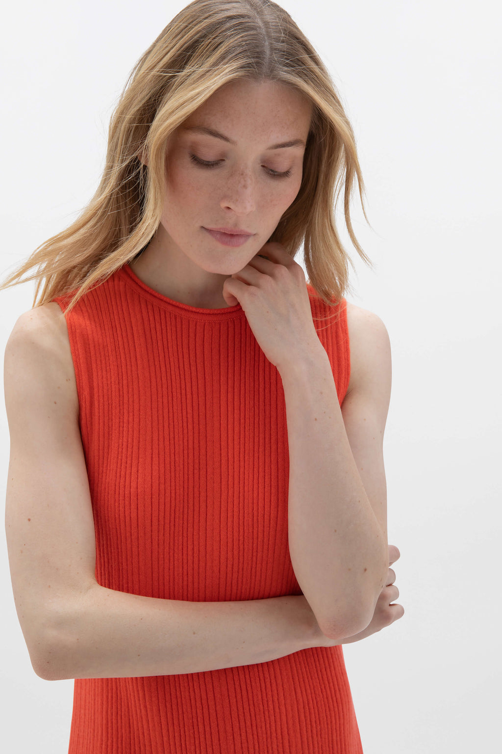 Sleeveless Ribbed Orange Cashmere Dress