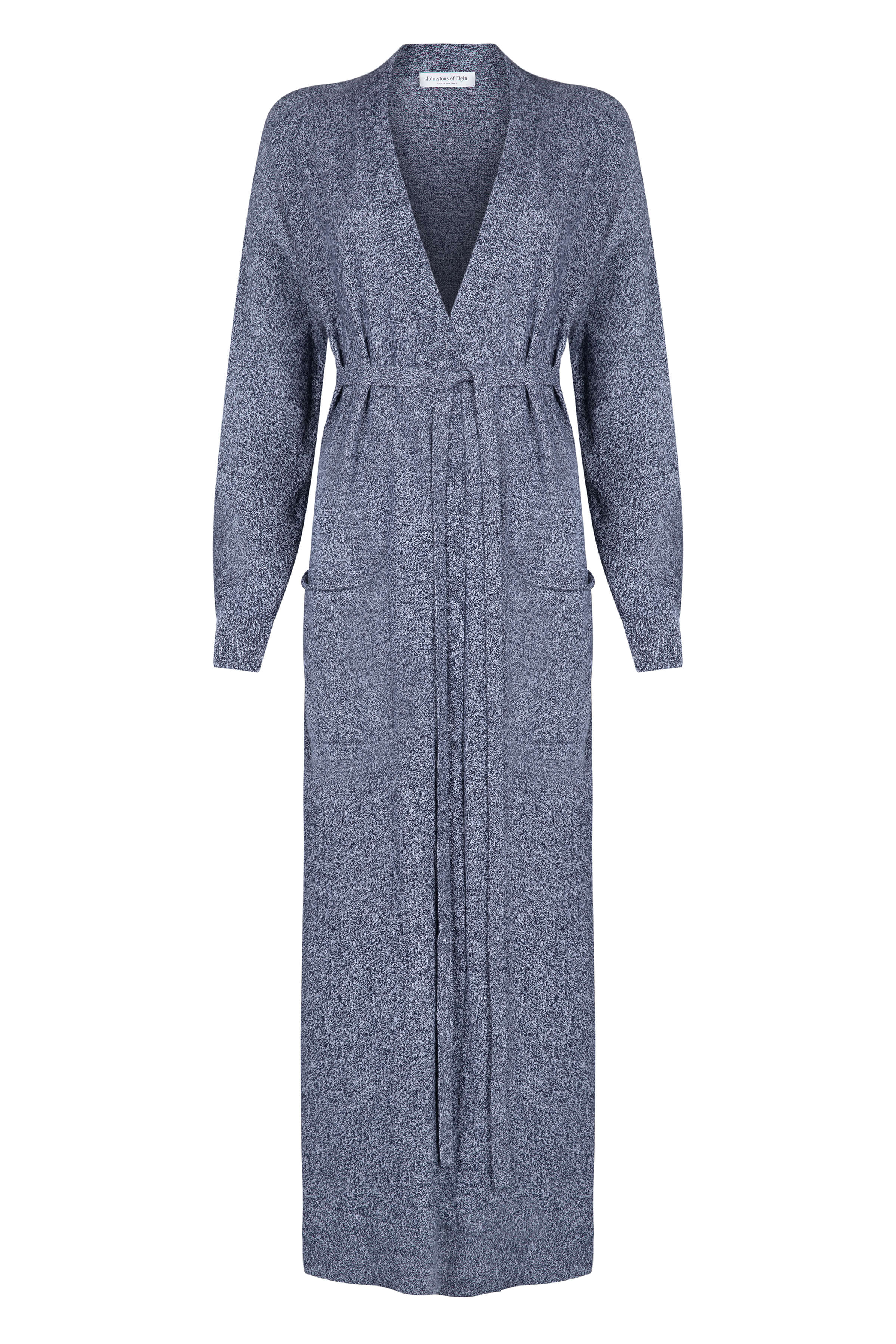 Belted Long Navy Marl Cashmere Cardigan