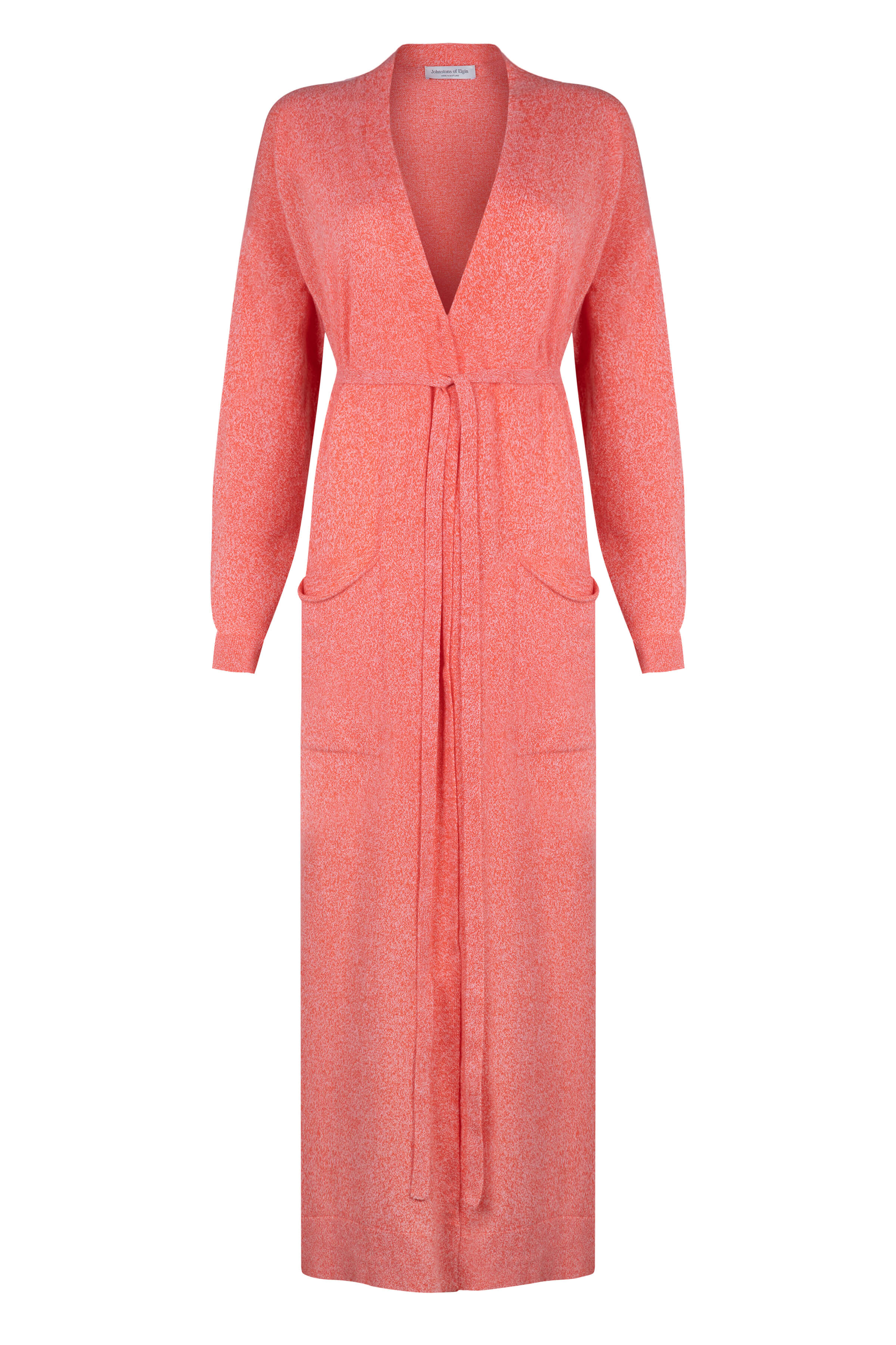 Belted Long Orange Marl Cashmere Cardigan