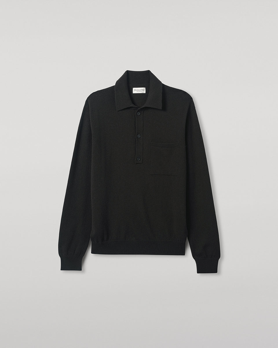 Cashmere Long Sleeve Dark Grey Polo Shirt