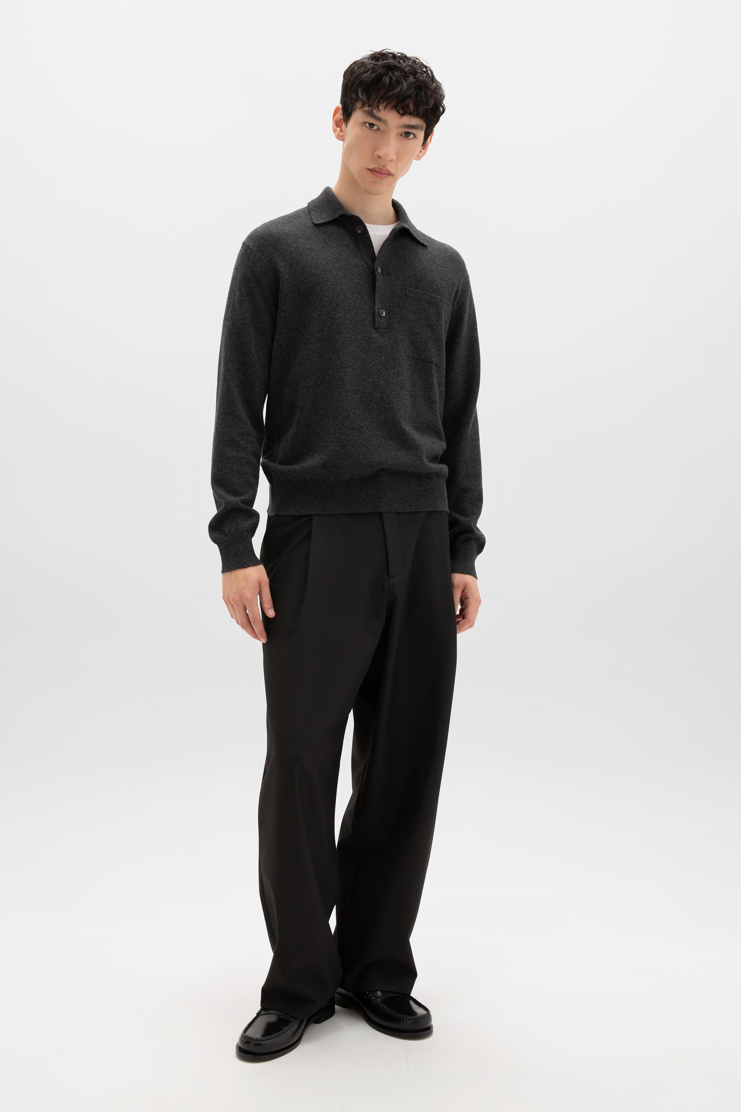 Cashmere Long Sleeve Charcoal Polo Shirt
