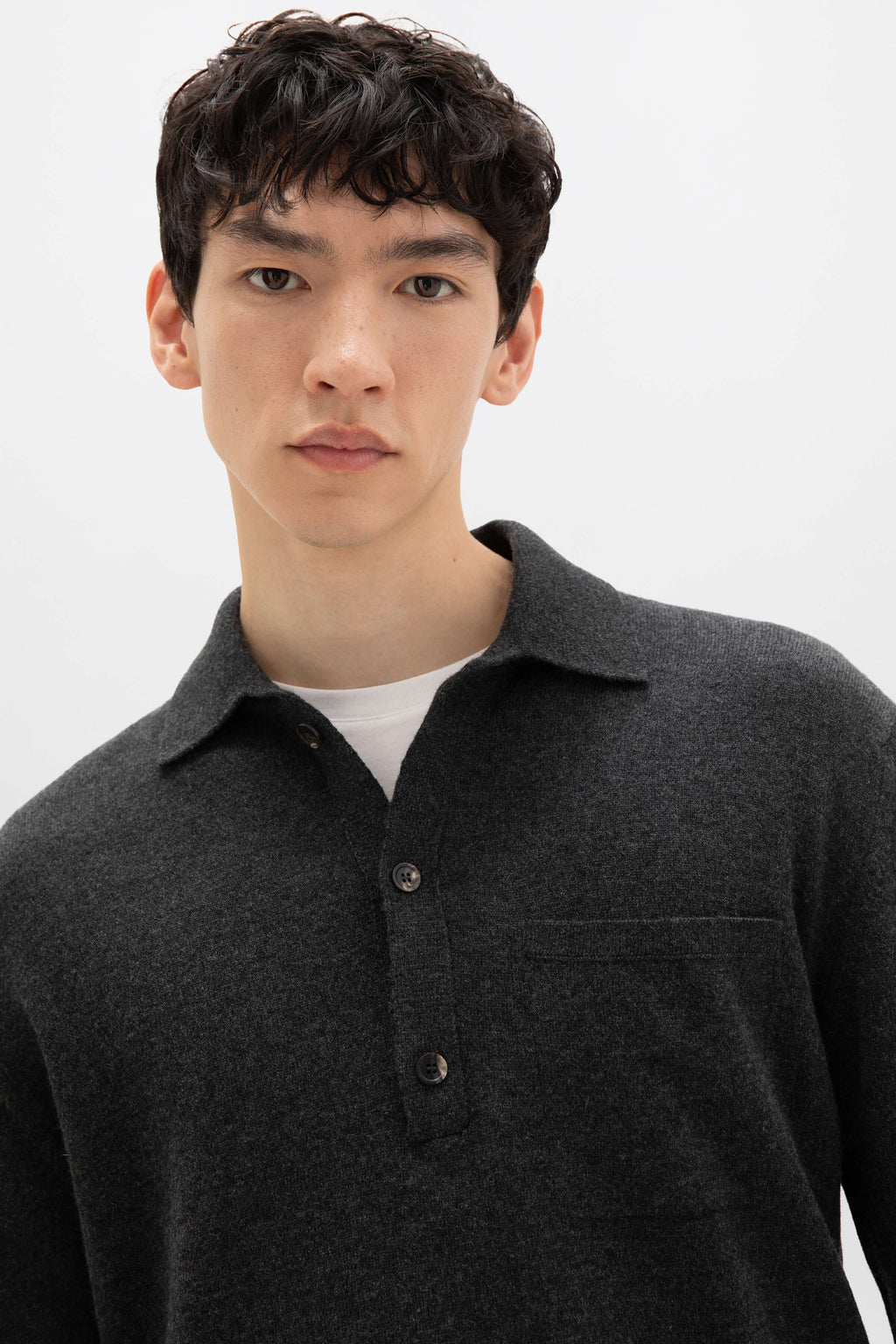 Cashmere Long Sleeve Charcoal Polo Shirt