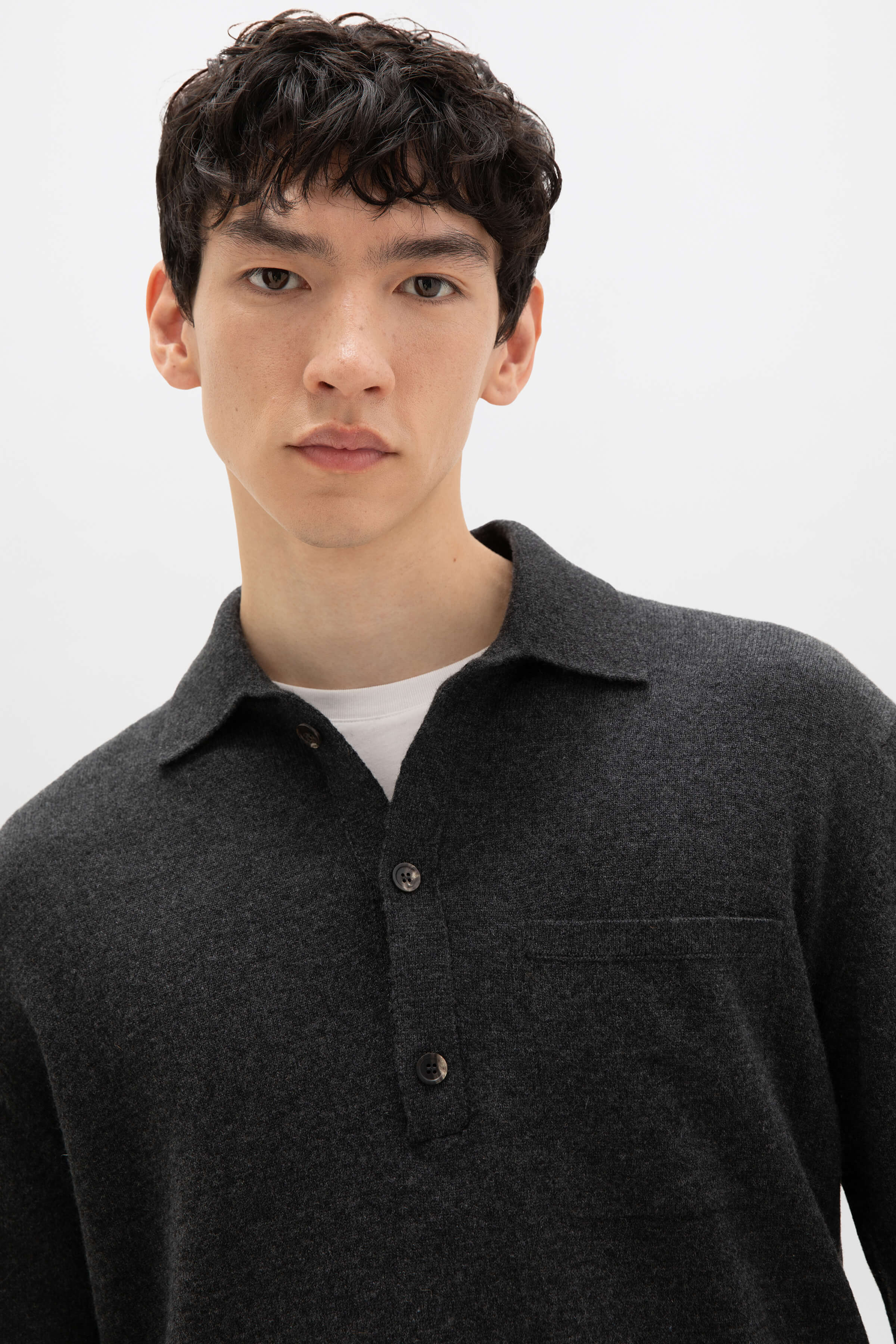 Cashmere Long Sleeve Charcoal Polo Shirt