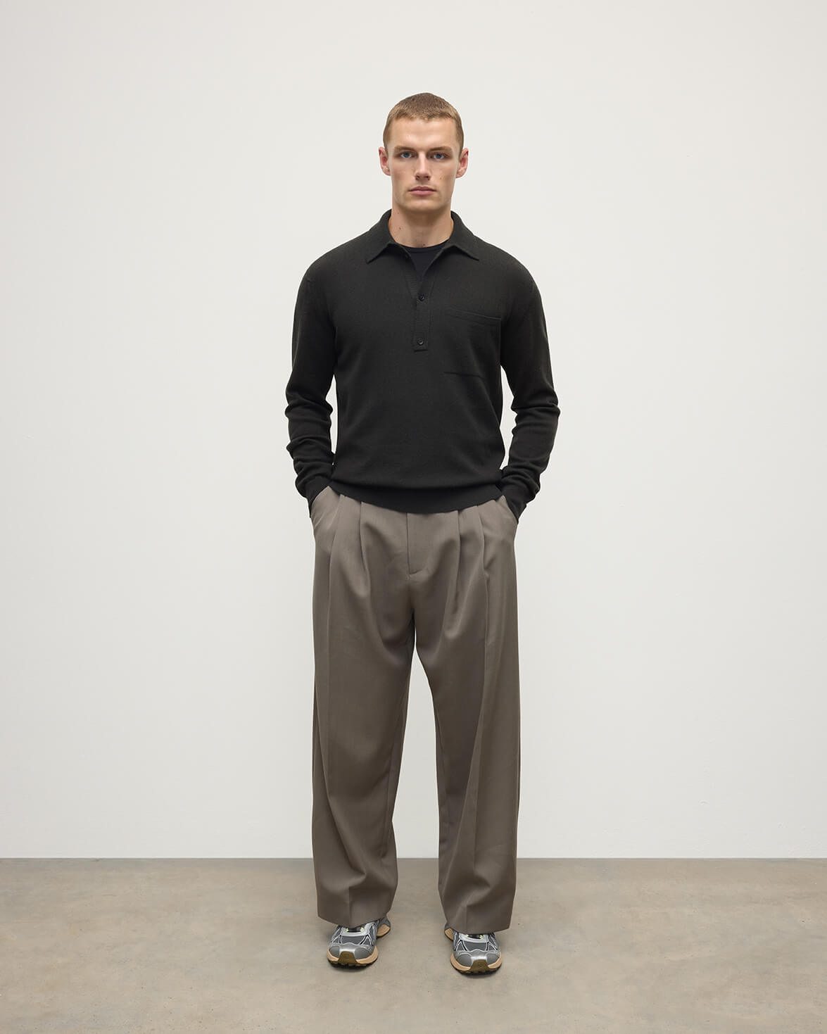 Cashmere Long Sleeve Dark Grey Polo Shirt