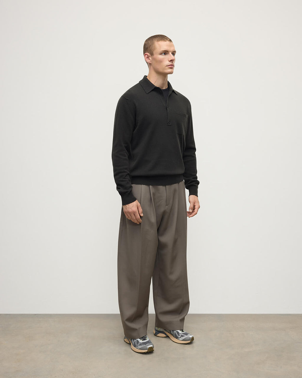 Cashmere Long Sleeve Dark Grey Polo Shirt