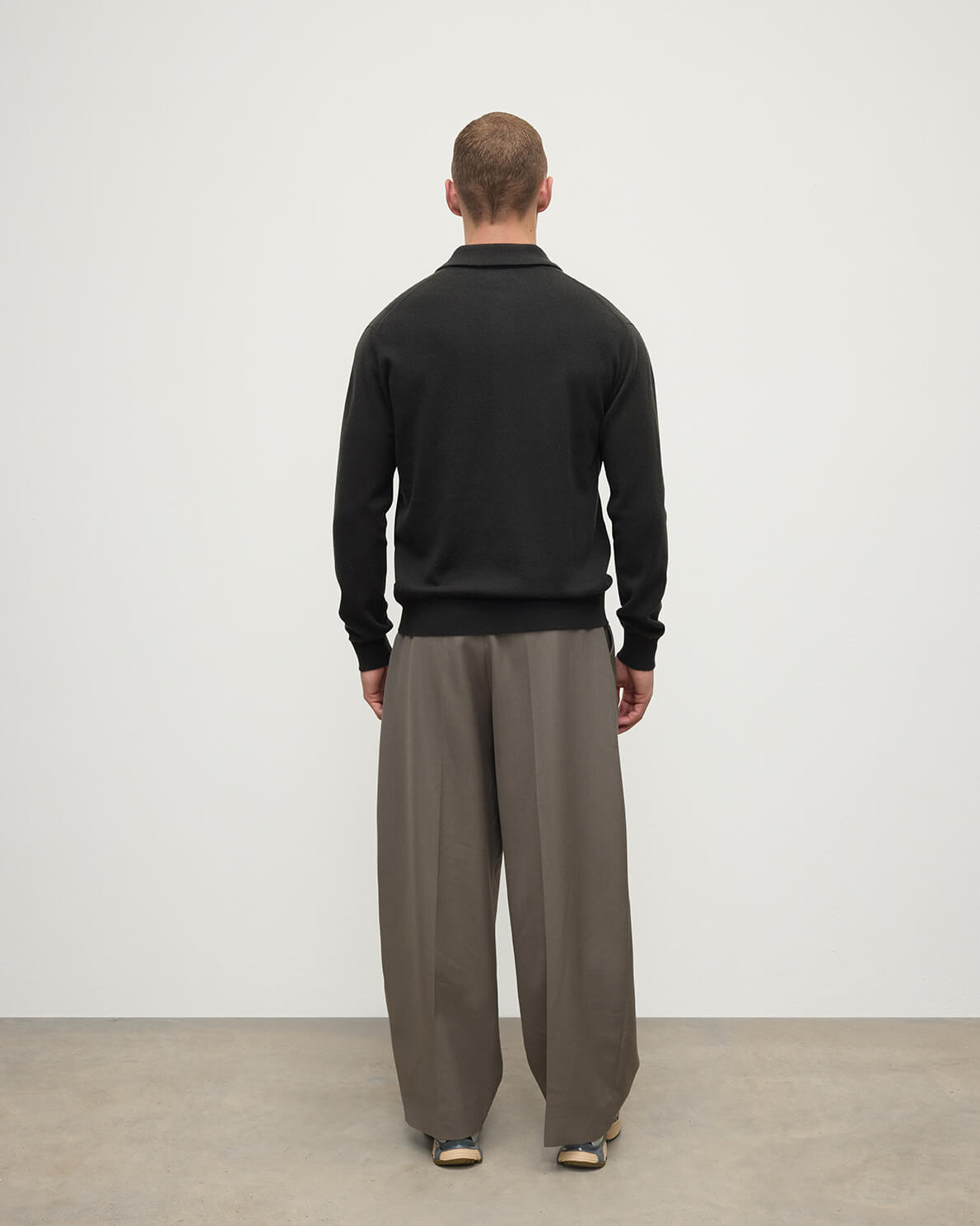 Cashmere Long Sleeve Dark Grey Polo Shirt