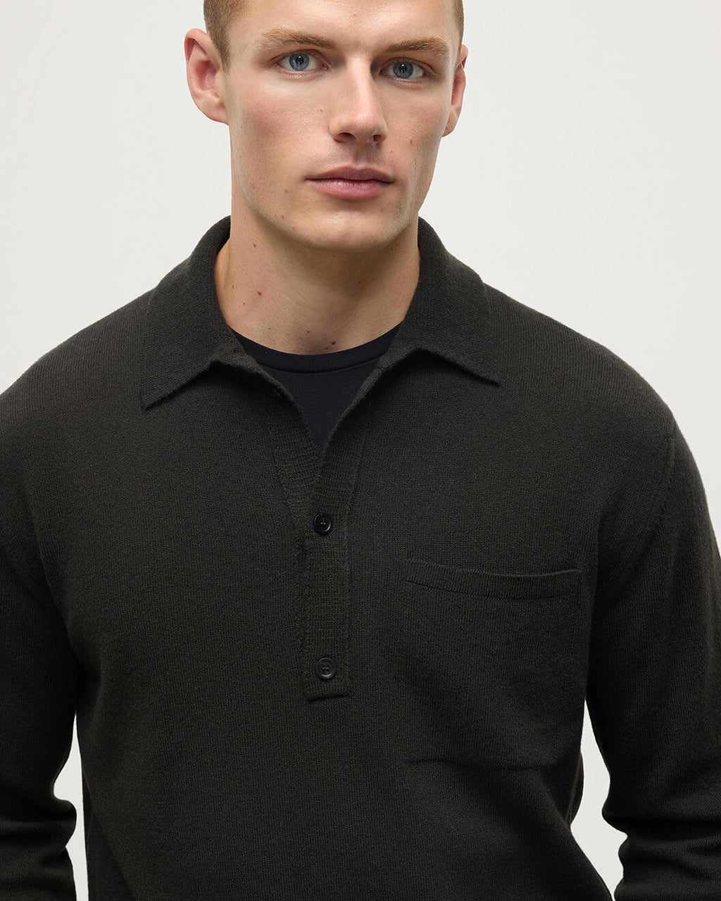 Cashmere Long Sleeve Dark Grey Polo Shirt