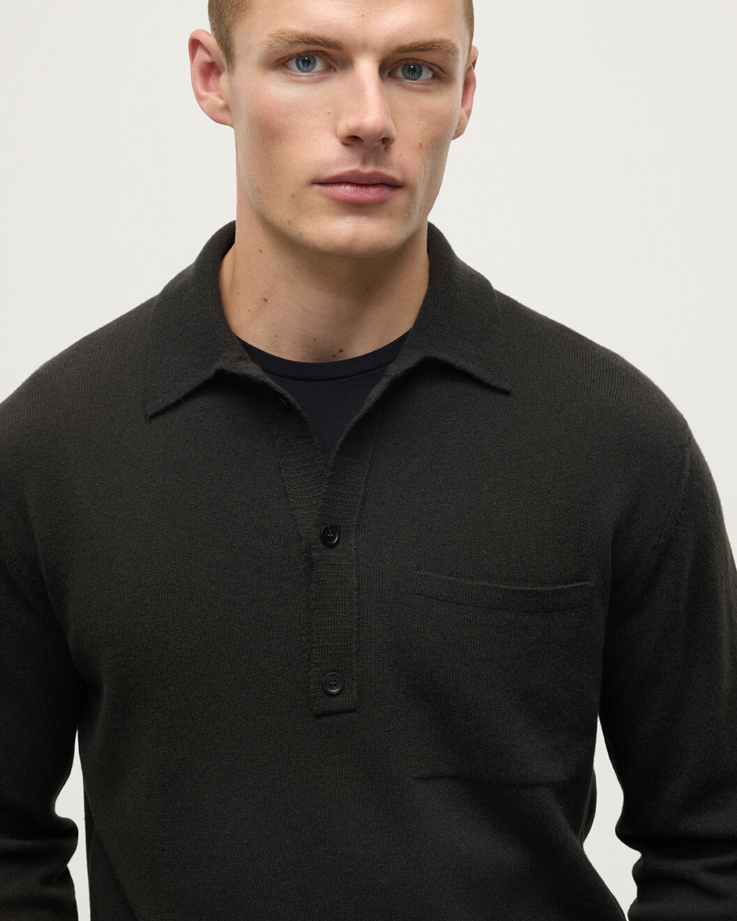 Cashmere Long Sleeve Dark Grey Polo Shirt