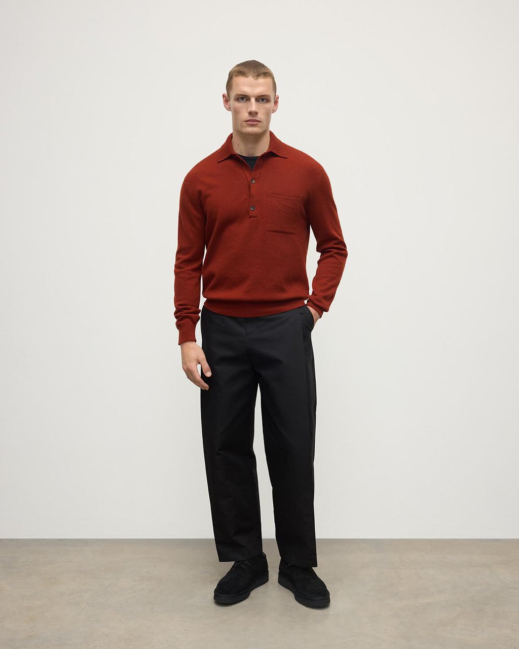 Cashmere Long Sleeve Dark Red Polo Shirt