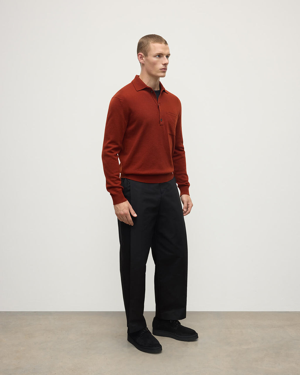Cashmere Long Sleeve Dark Red Polo Shirt