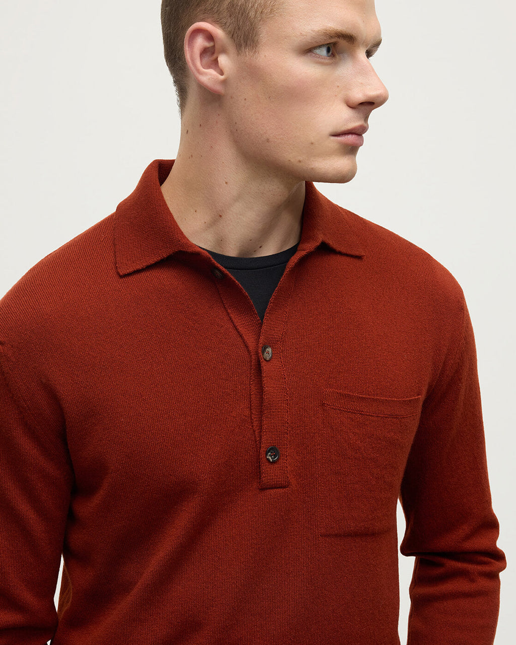 Cashmere Long Sleeve Dark Red Polo Shirt