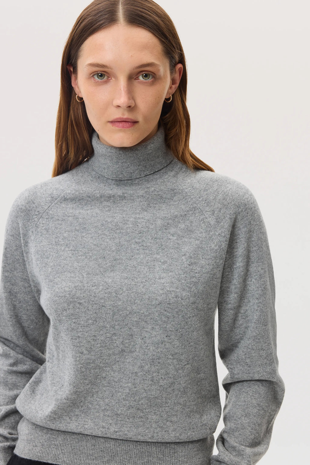 Classic Light Grey Cashmere Roll Neck Jumper