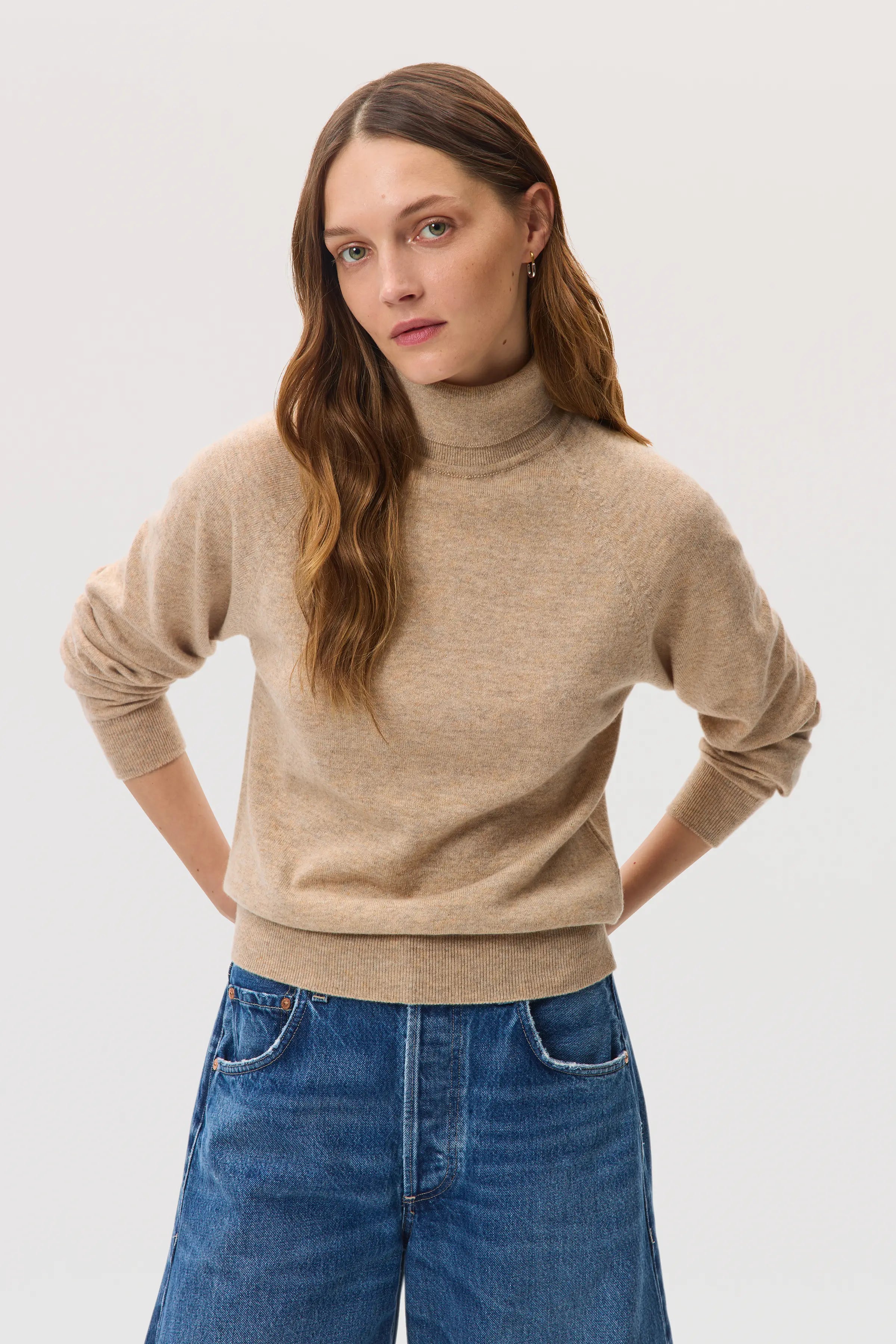 Classic Cashmere Natural Roll Neck Jumper
