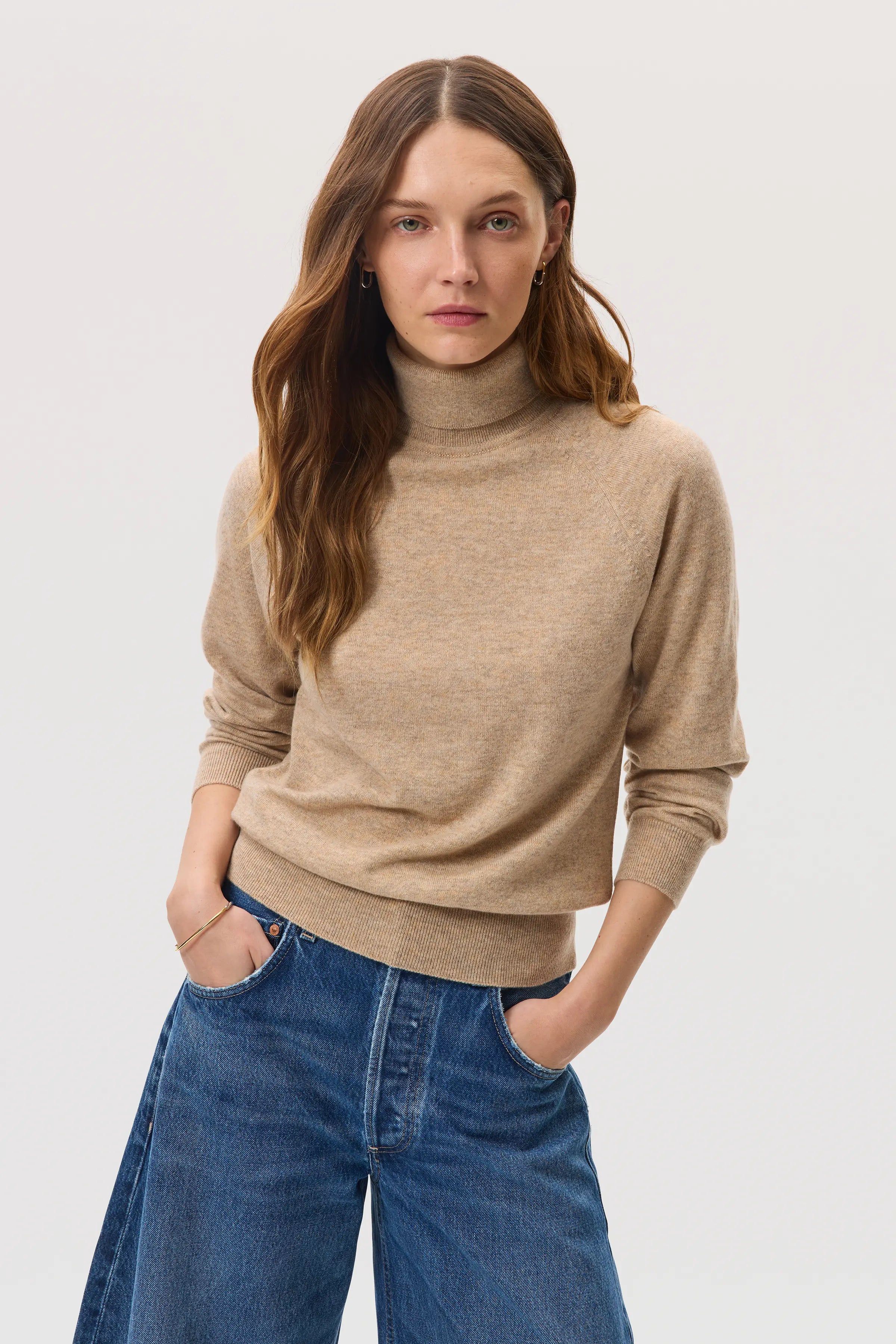 Classic Cashmere Natural Roll Neck Jumper