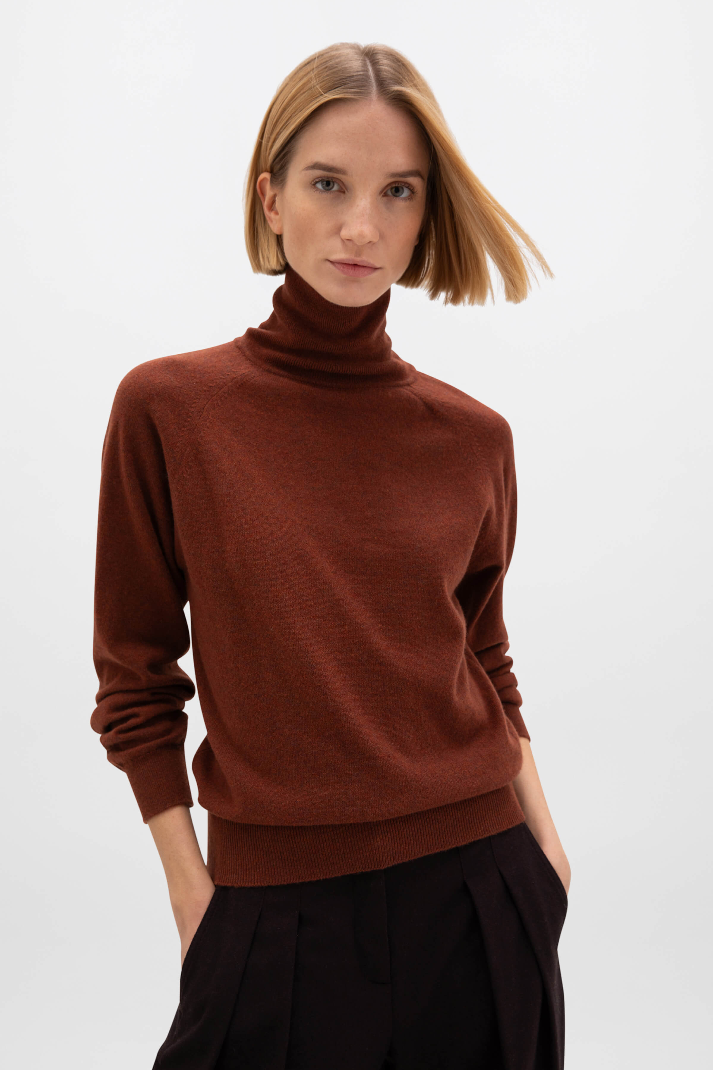Classic Cashmere Roll Neck Red Jumper
