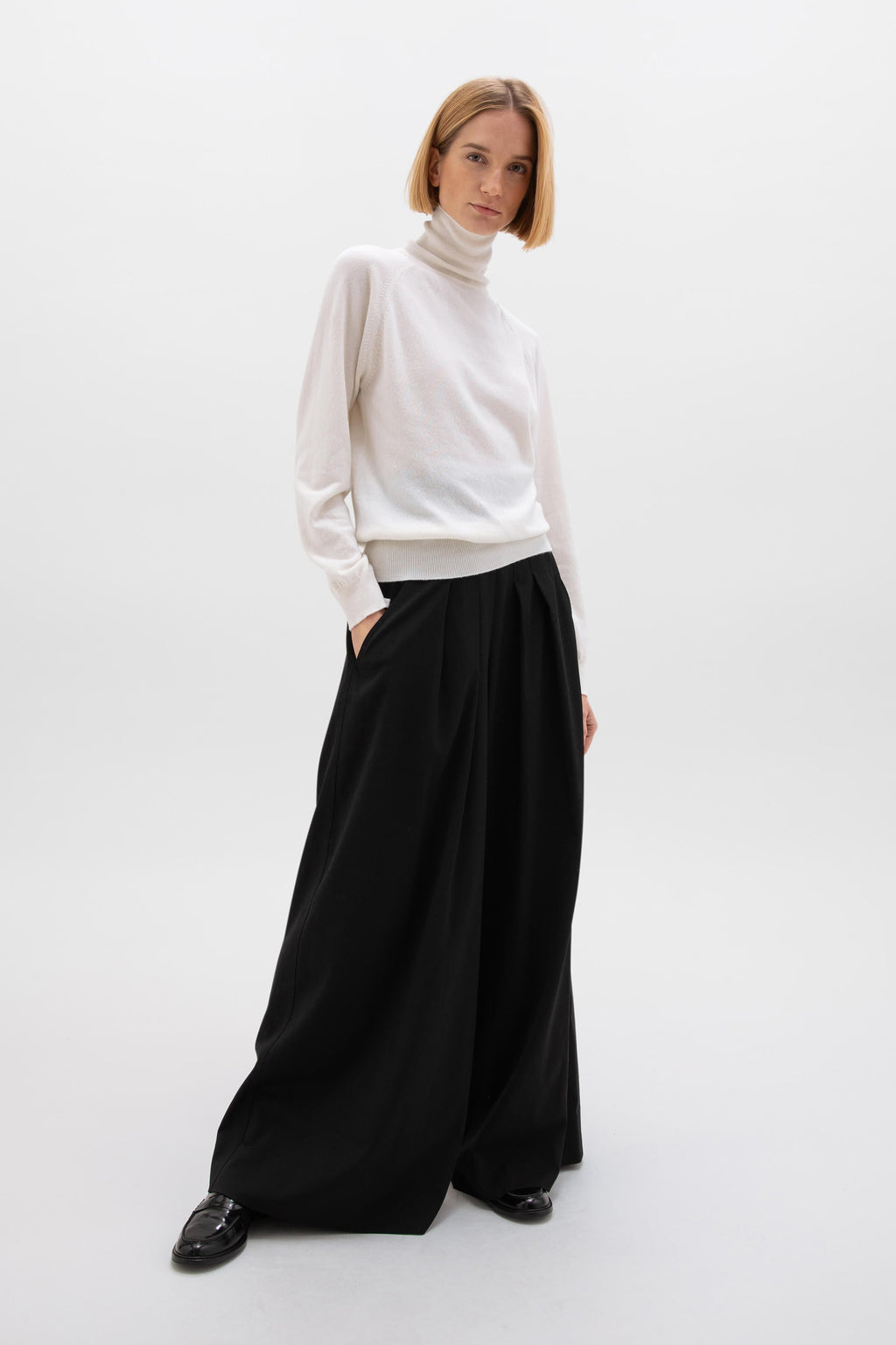 Classic Cashmere Roll Neck White Jumper