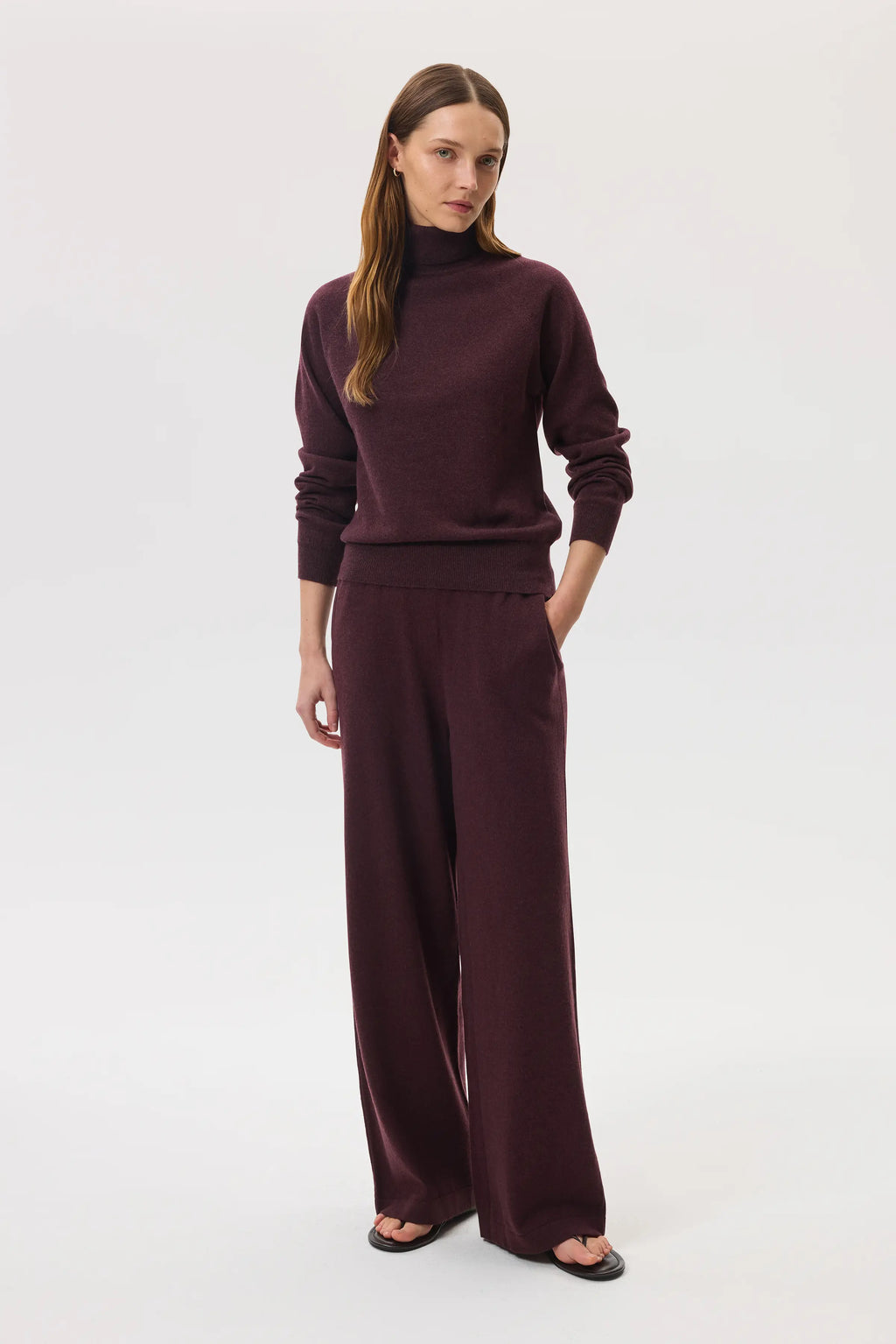 Deep Red Cashmere Roll Neck Jumper