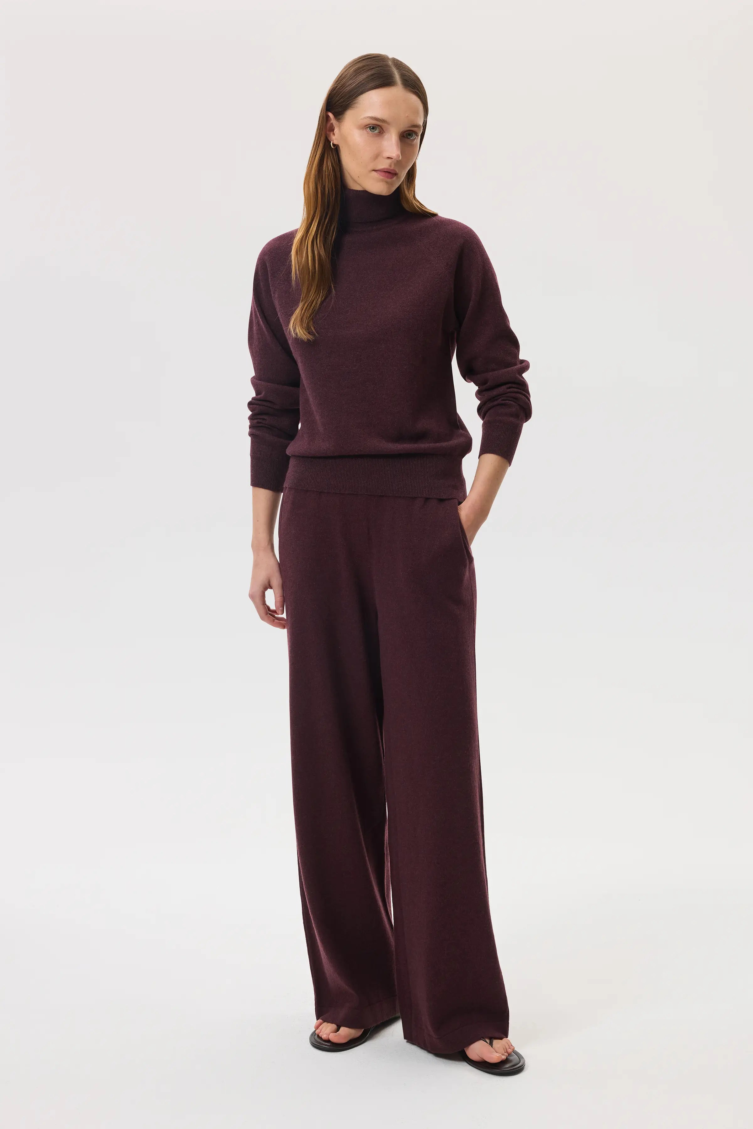 Deep Red Cashmere Roll Neck Jumper