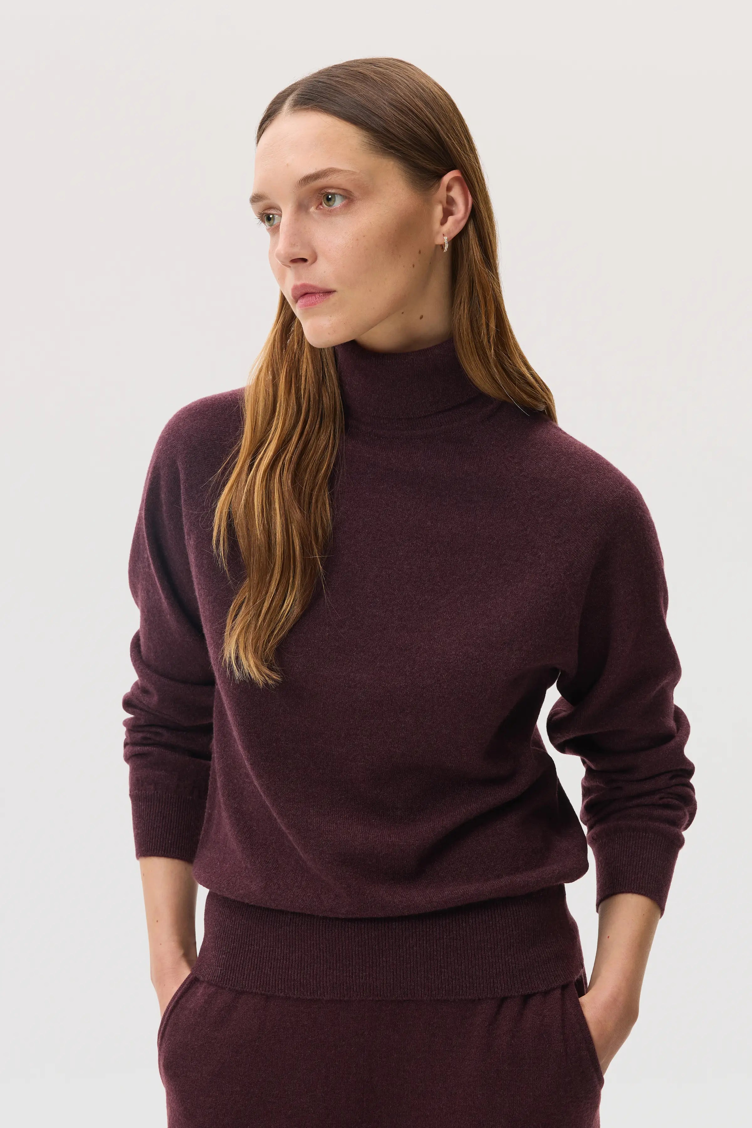 Deep Red Cashmere Roll Neck Jumper