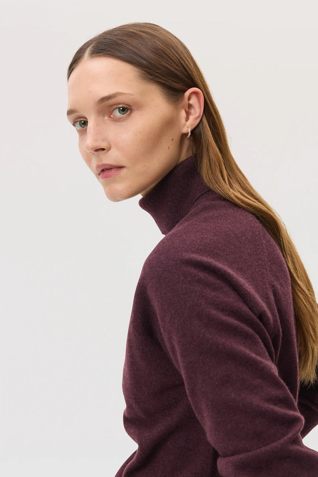 Deep Red Cashmere Roll Neck Jumper