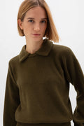 Reversible Collar Olive Green Cashmere Jumper