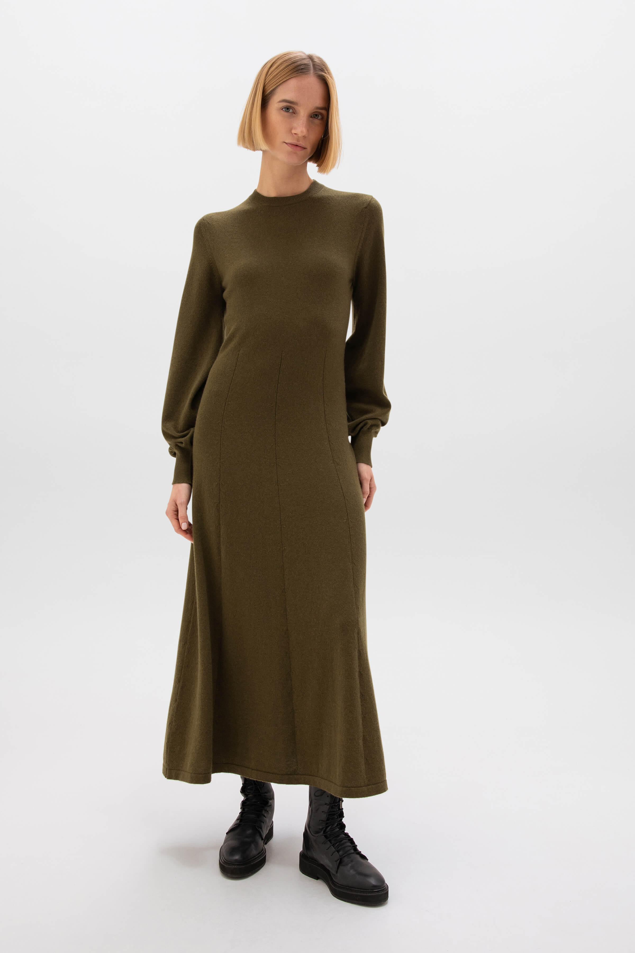 Fit & Flare Olive Green Cashmere Dress