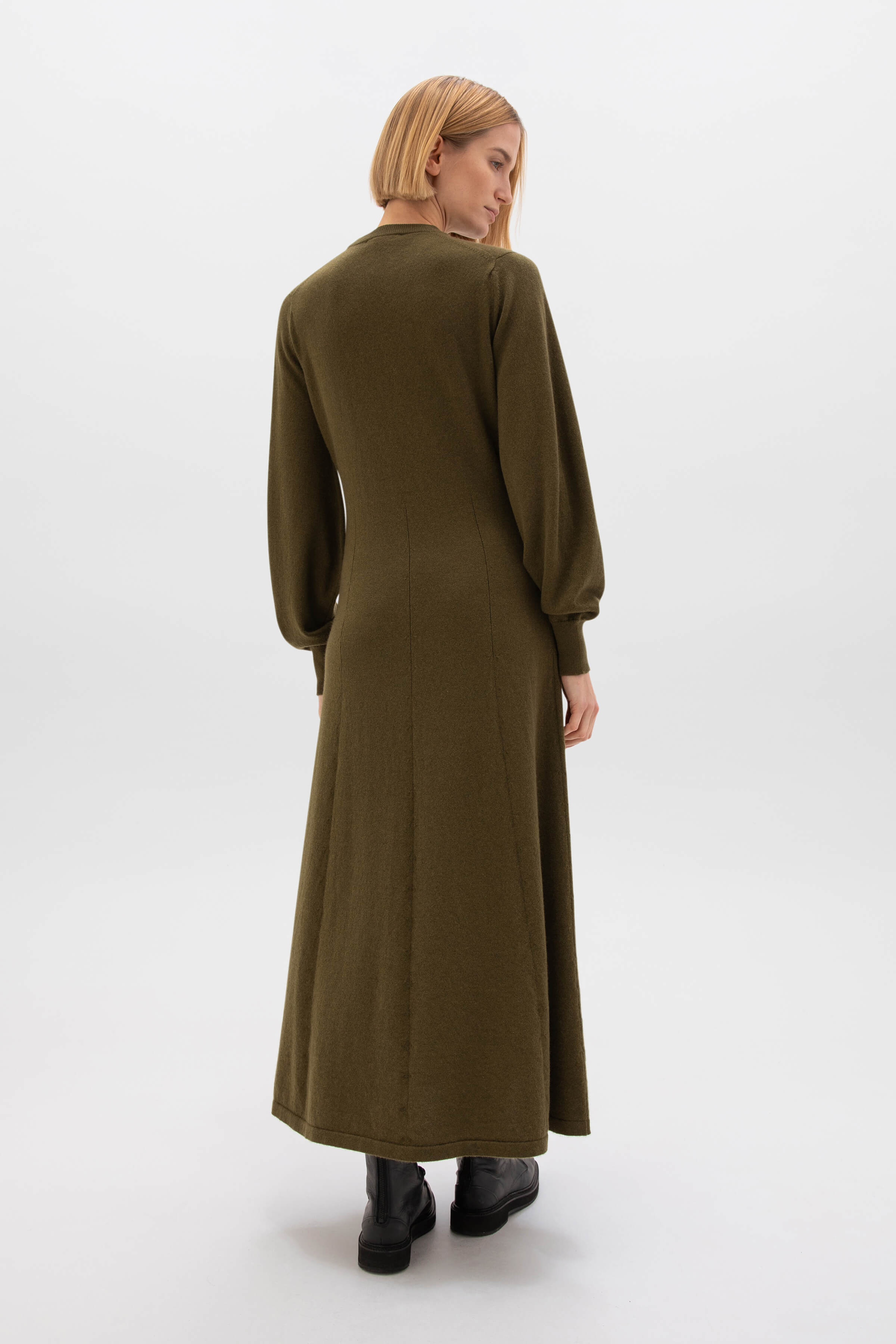 Fit & Flare Olive Green Cashmere Dress