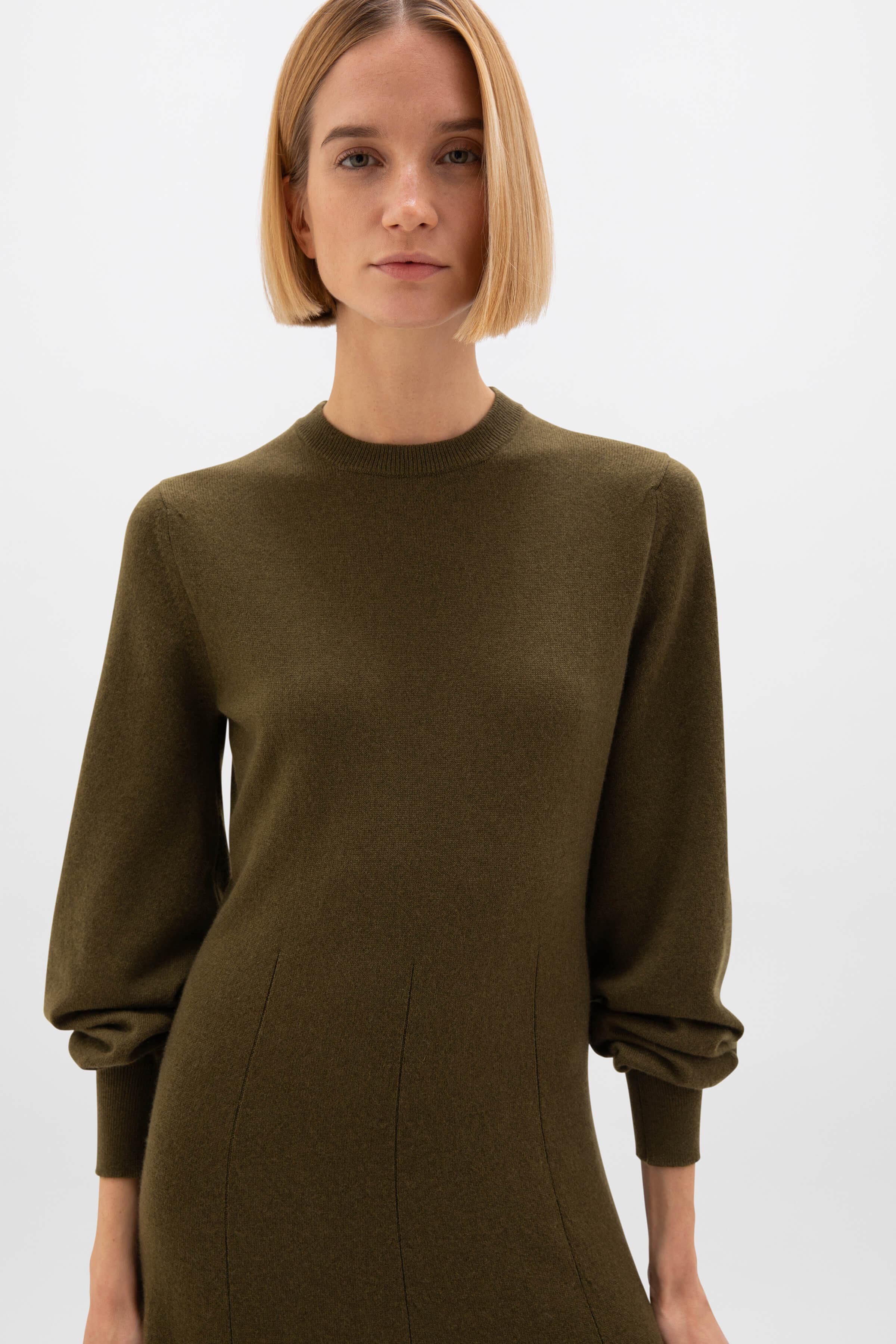 Fit & Flare Olive Green Cashmere Dress
