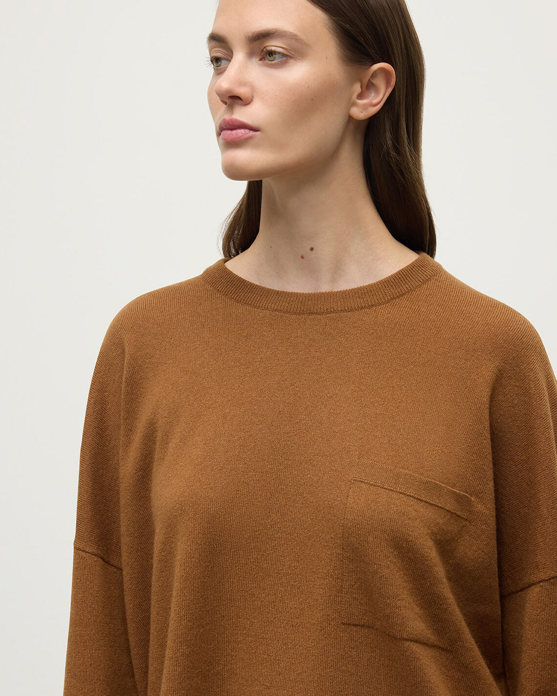 Gauzy Pocket Dark Camel Cashmere Jumper
