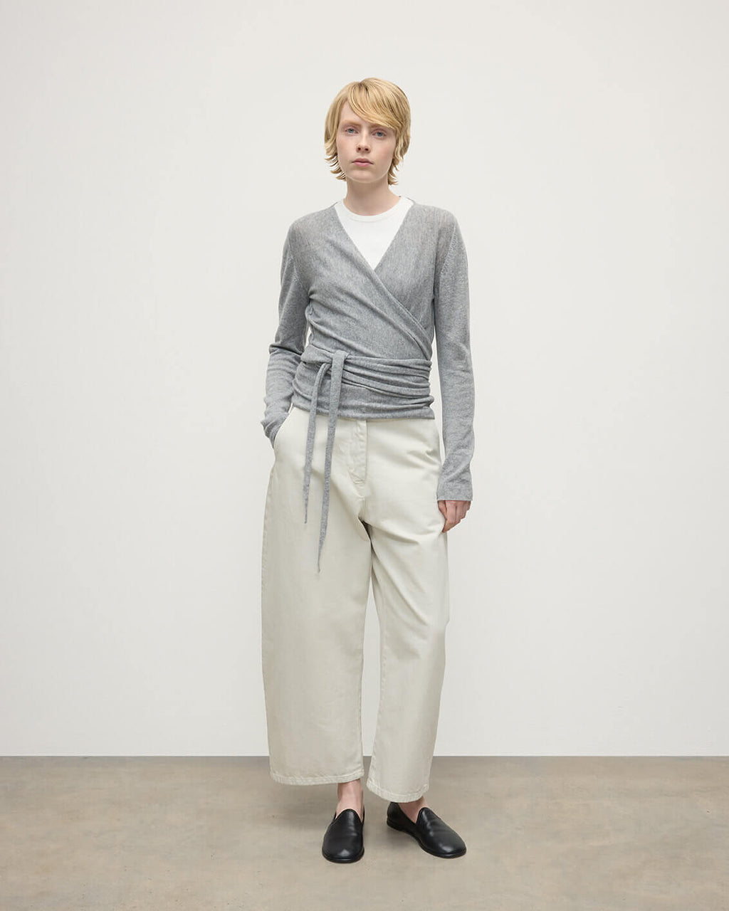 Ballet Wrap Light Grey Cashmere Cardigan