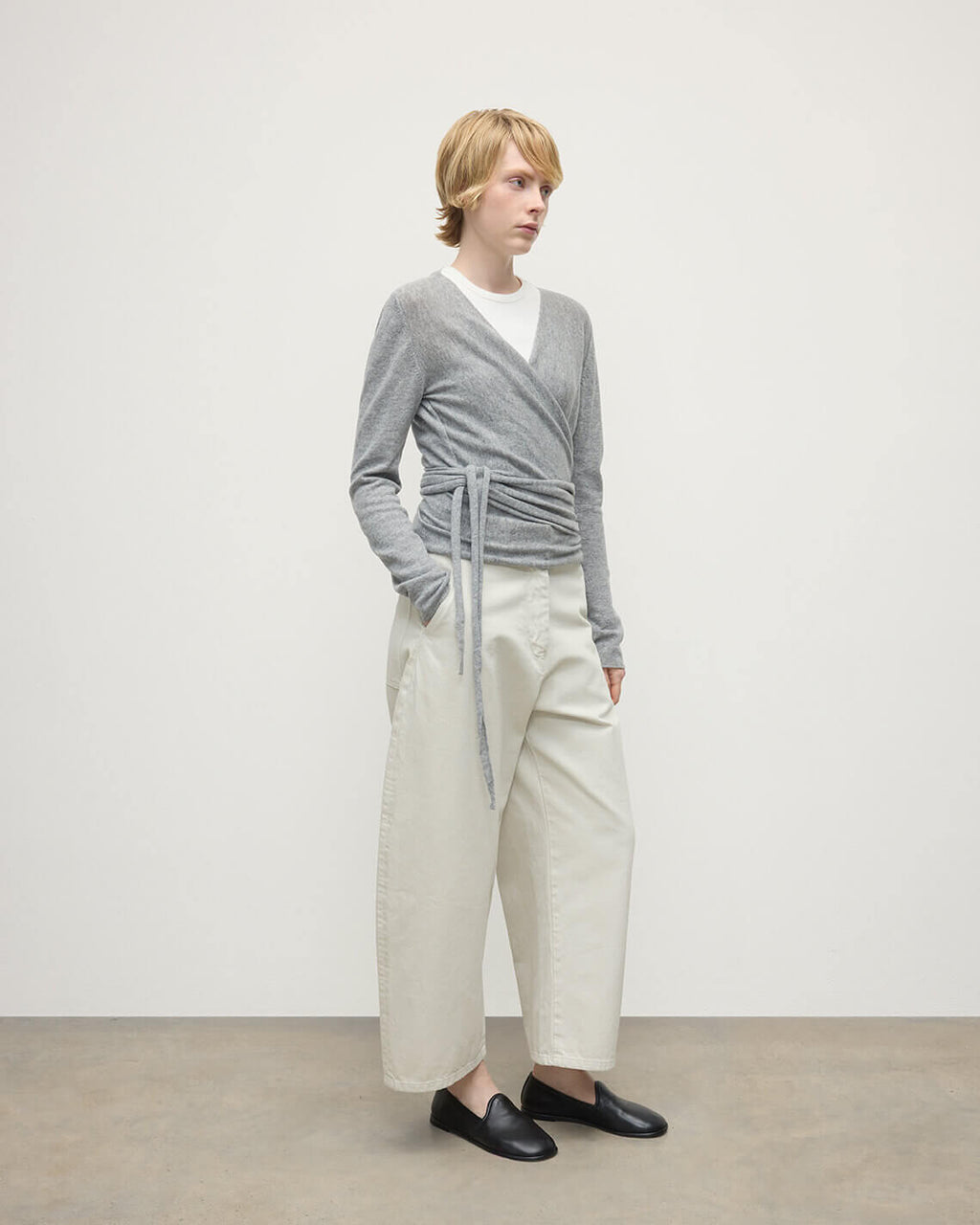 Ballet Wrap Light Grey Cashmere Cardigan