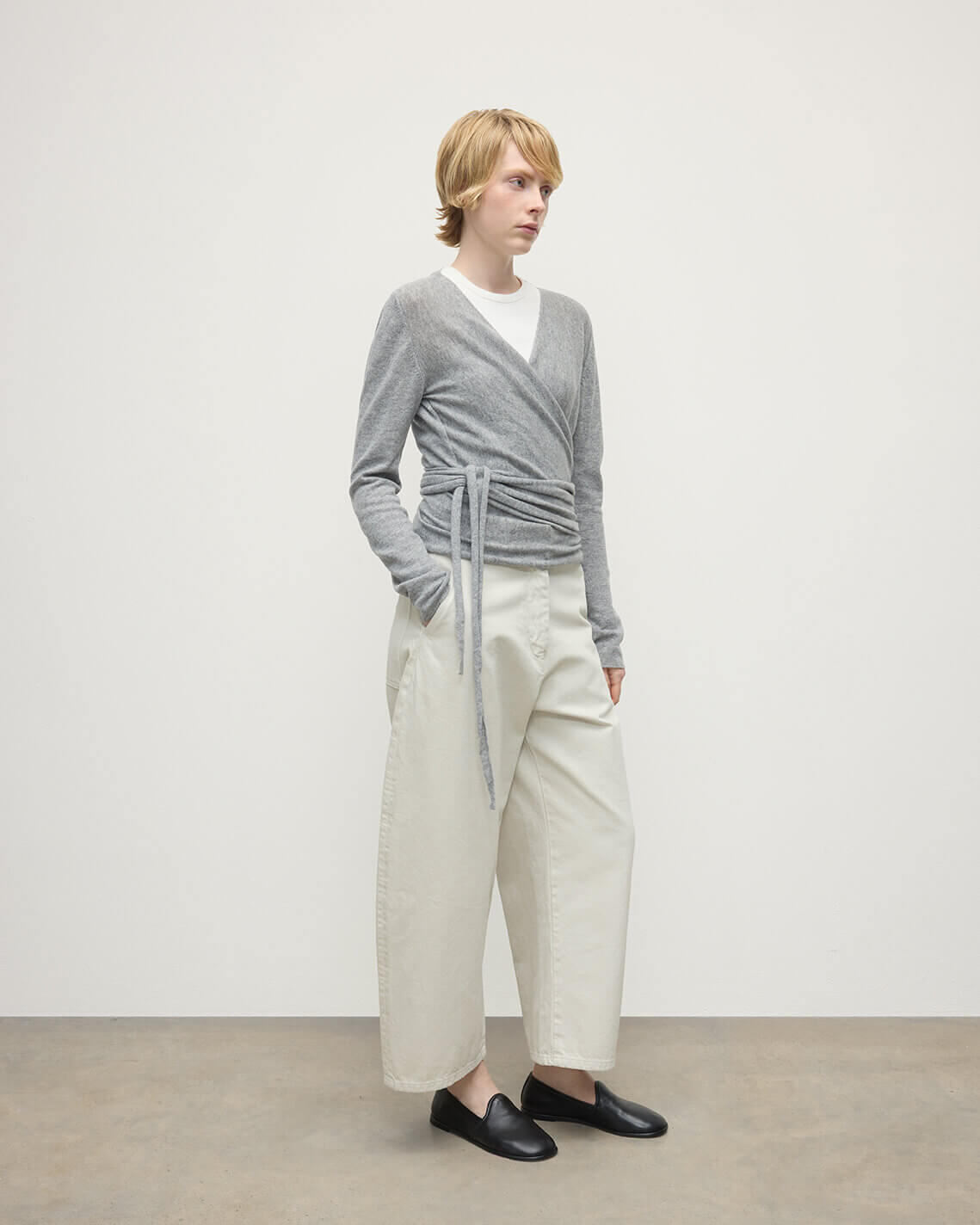 Ballet Wrap Light Grey Cashmere Cardigan