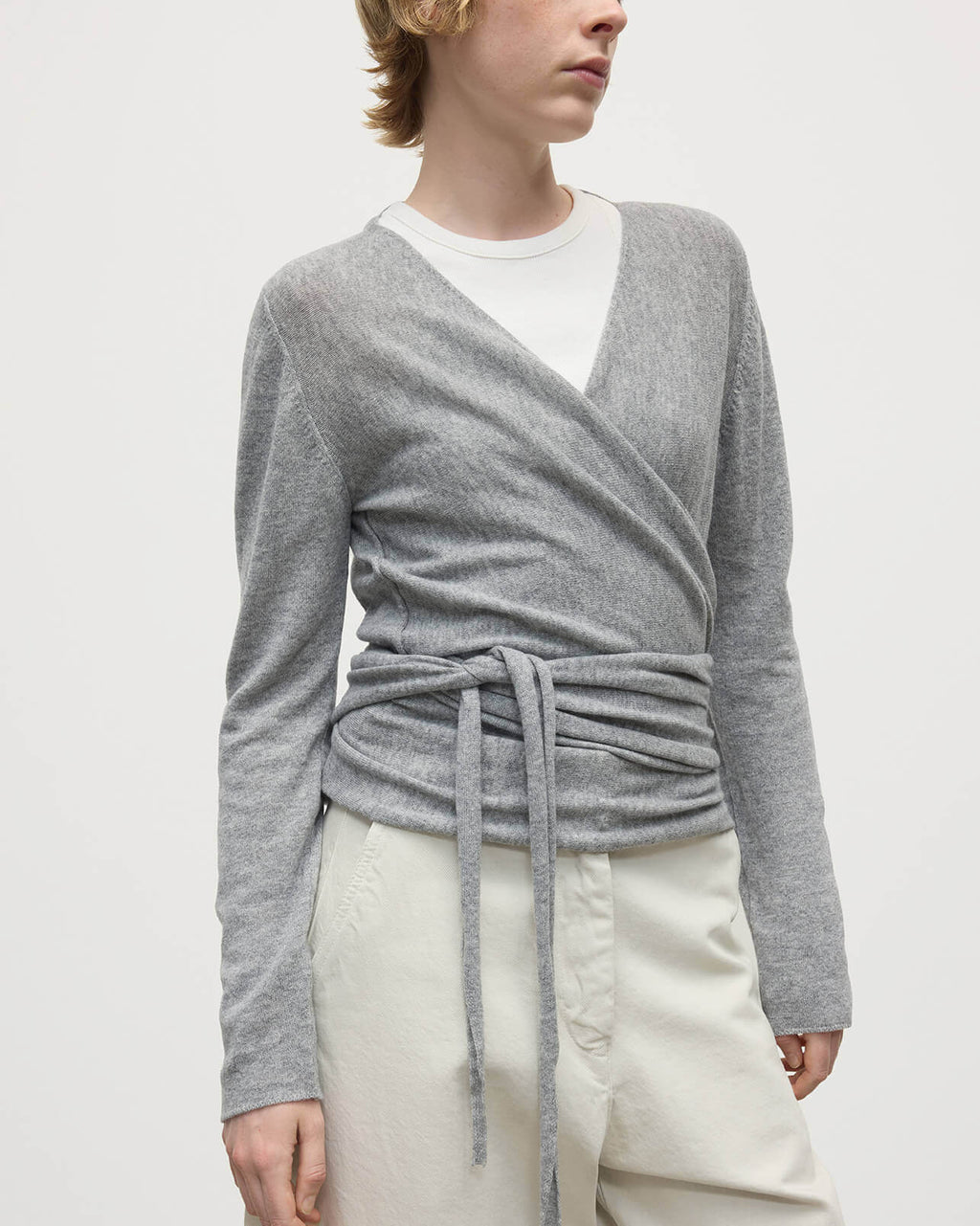 Ballet Wrap Light Grey Cashmere Cardigan