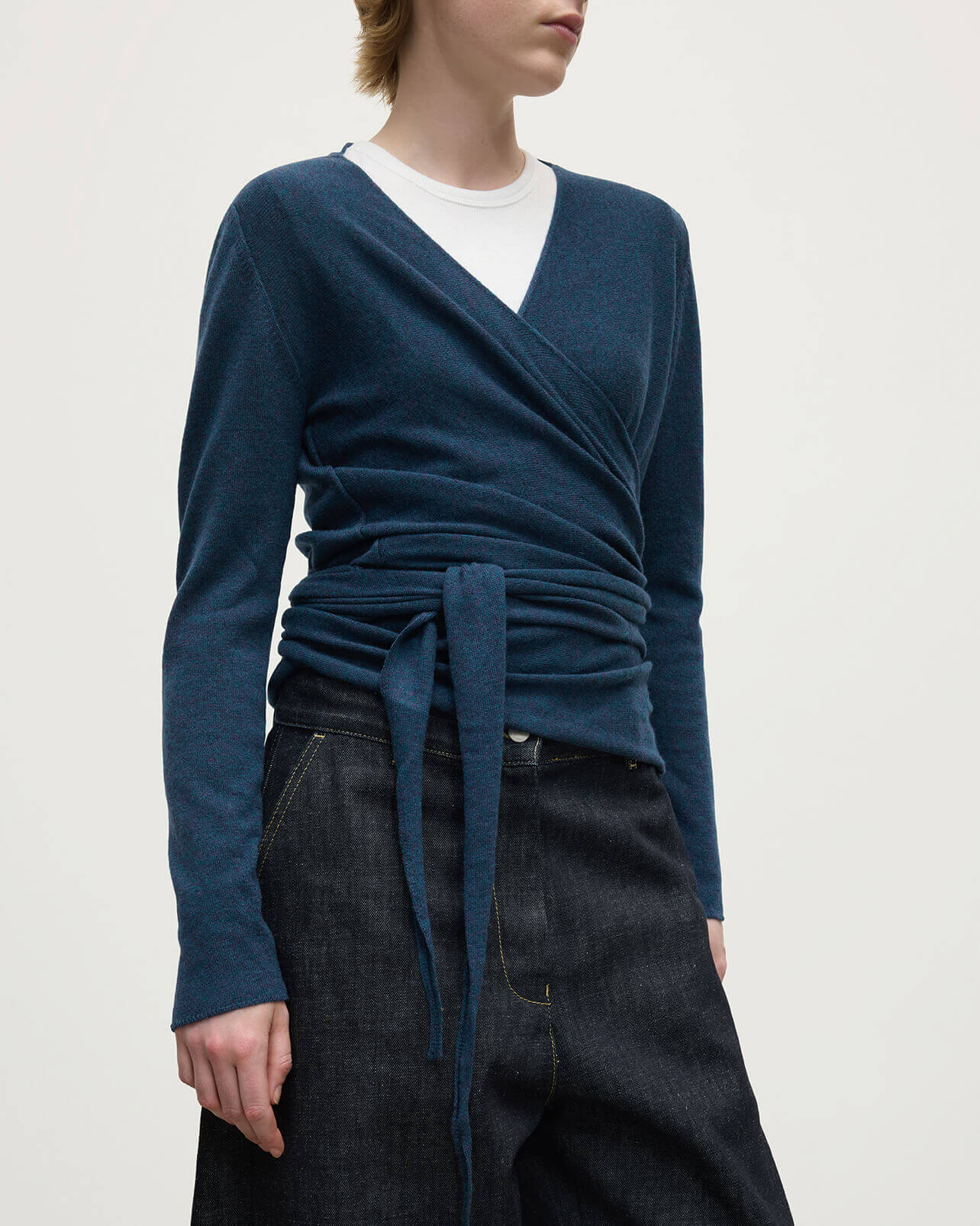 Ballet Wrap Navy Cashmere Cardigan