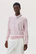 Cashmere V Neck with Striped Trim