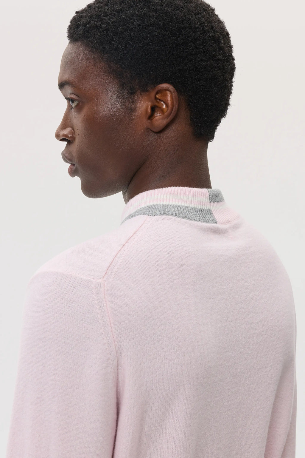 Cashmere V Neck with Striped Trim