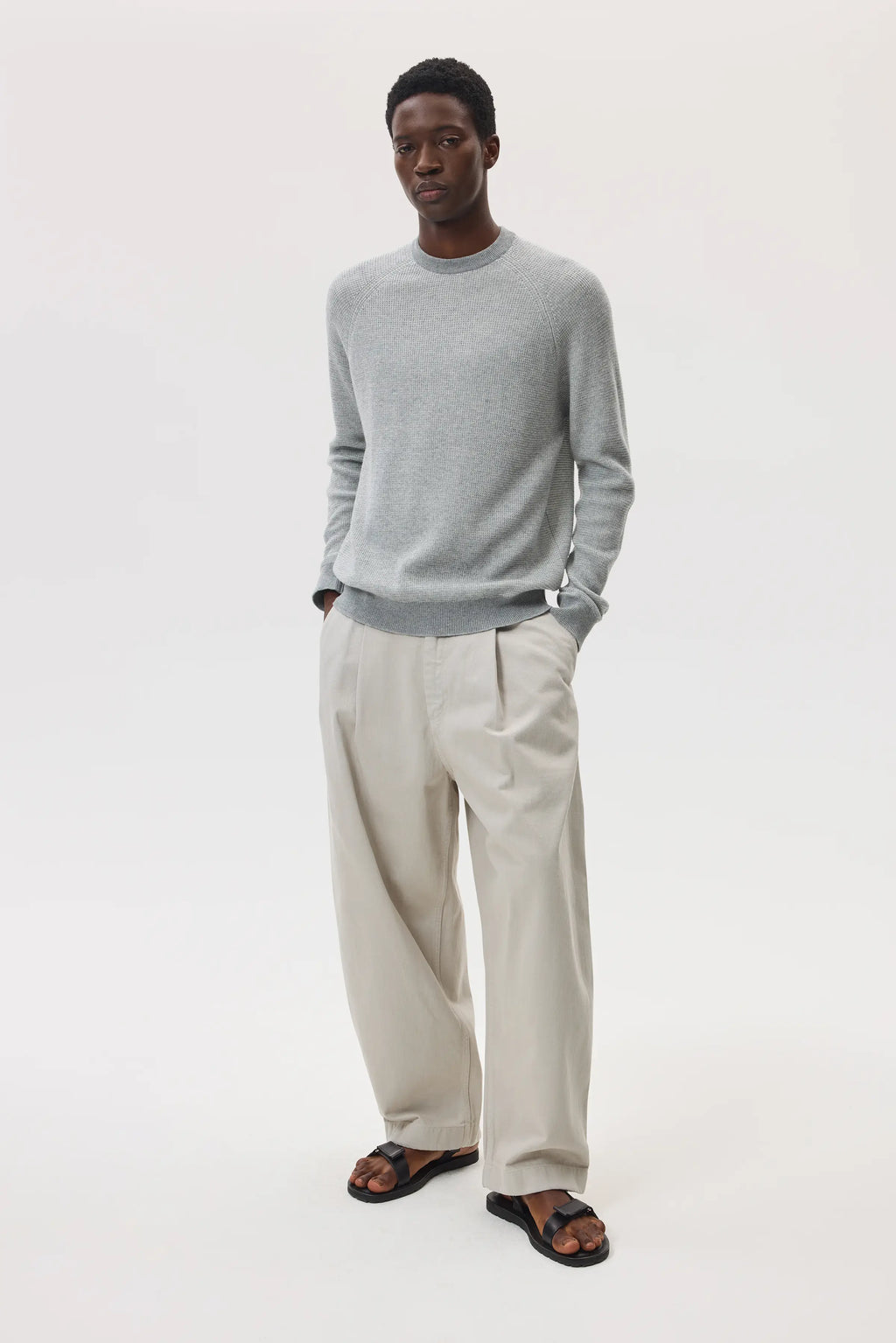 Featherlight Cashmere Waffle Stitch Light Grey Jumper