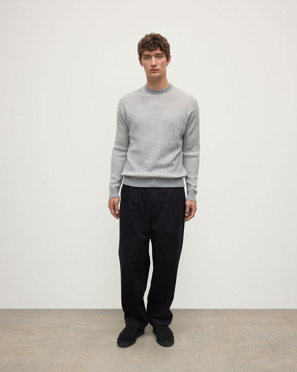 Waffle Stitch Light Grey Cashmere Jumper