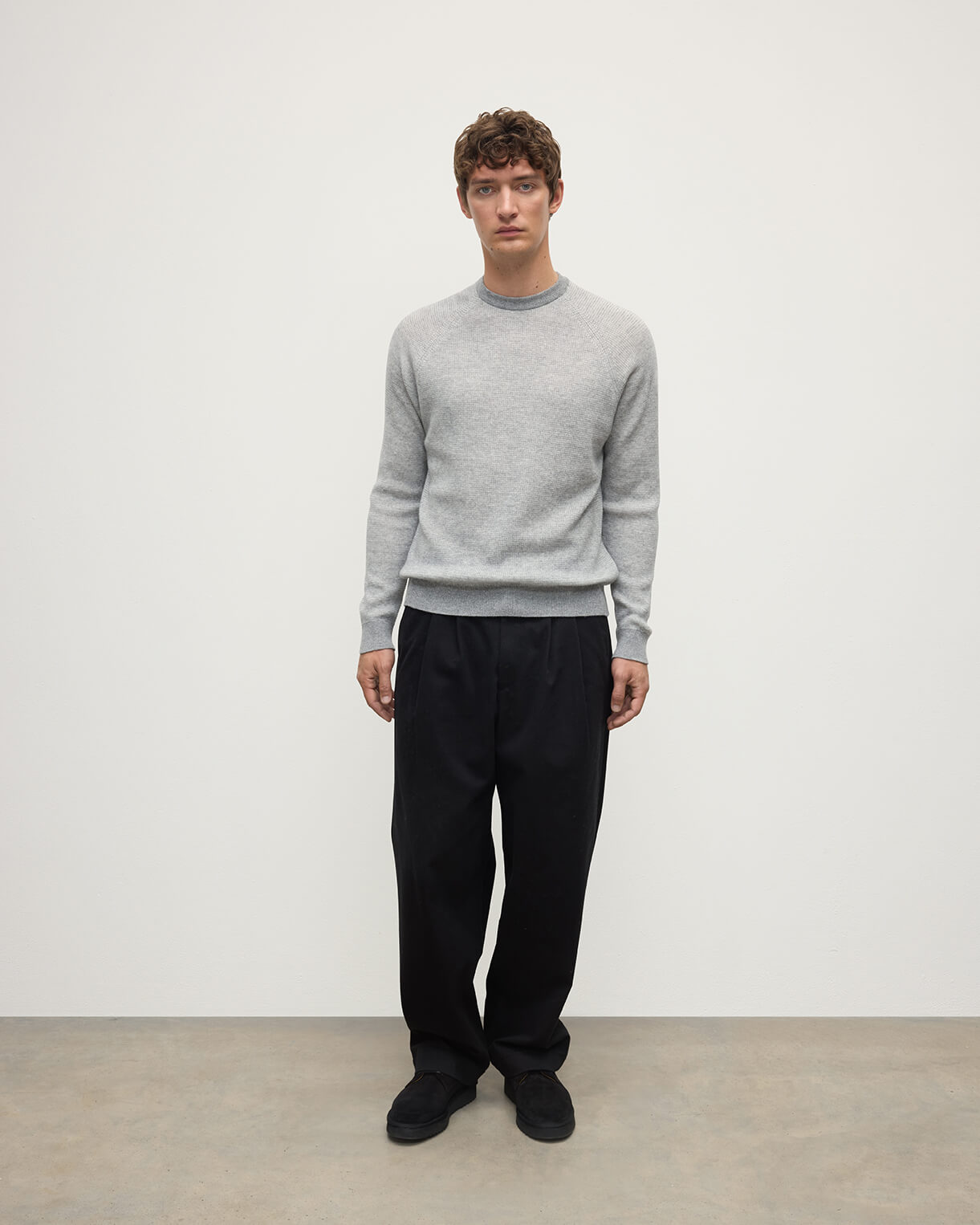 Waffle Stitch Light Grey Cashmere Jumper