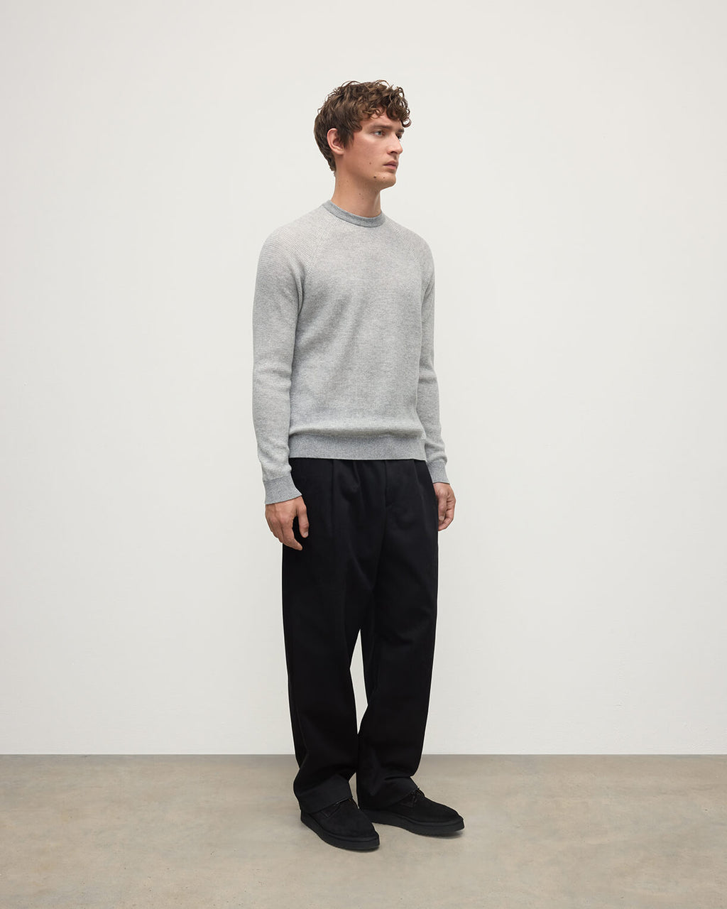 Waffle Stitch Light Grey Cashmere Jumper