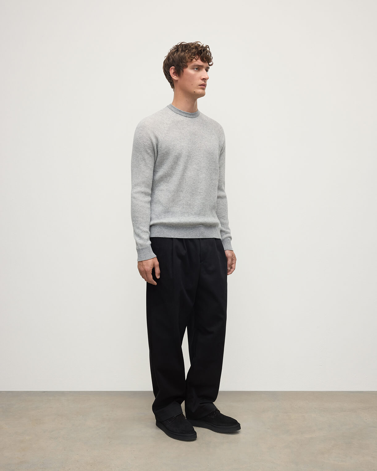 Waffle Stitch Light Grey Cashmere Jumper