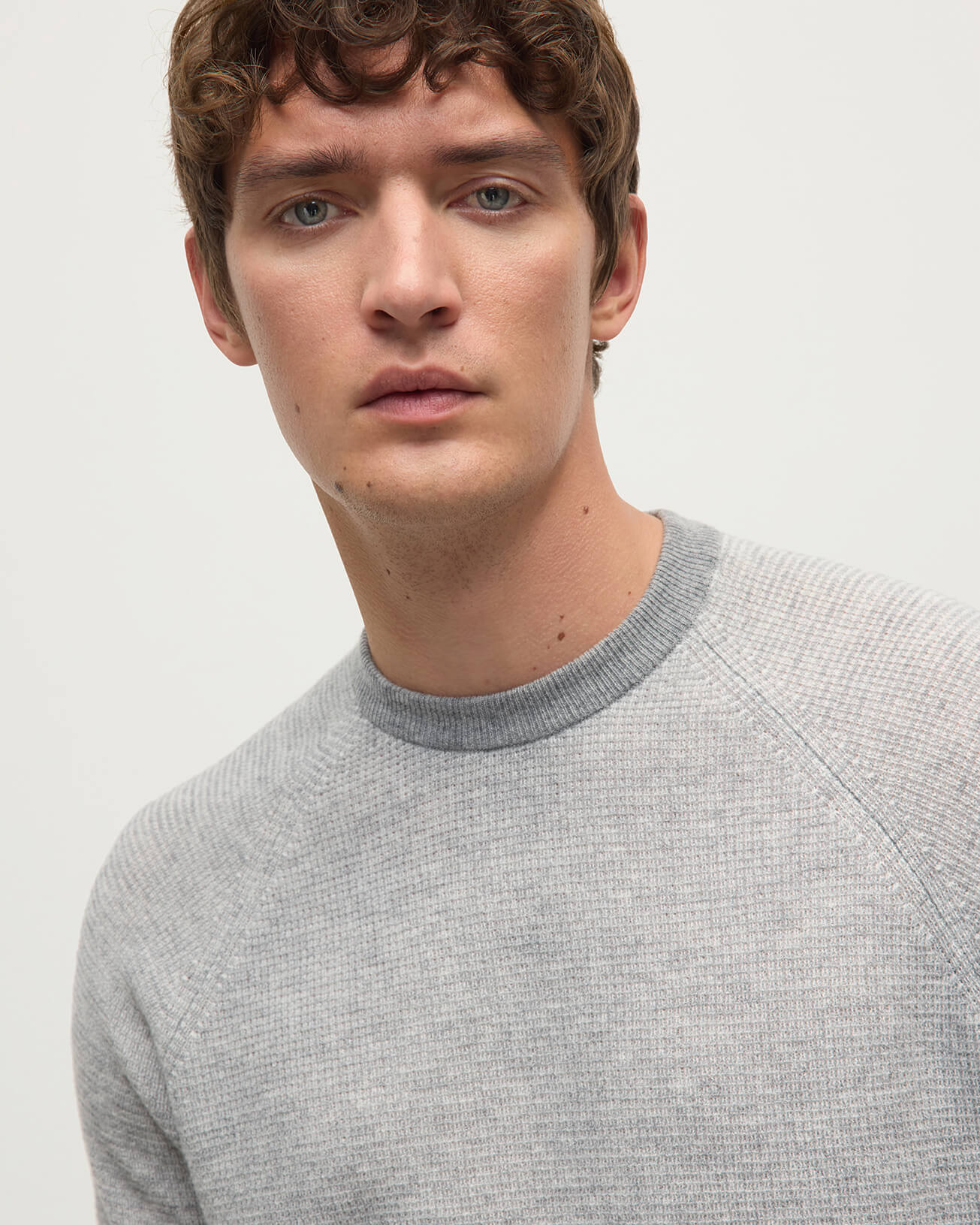 Waffle Stitch Light Grey Cashmere Jumper