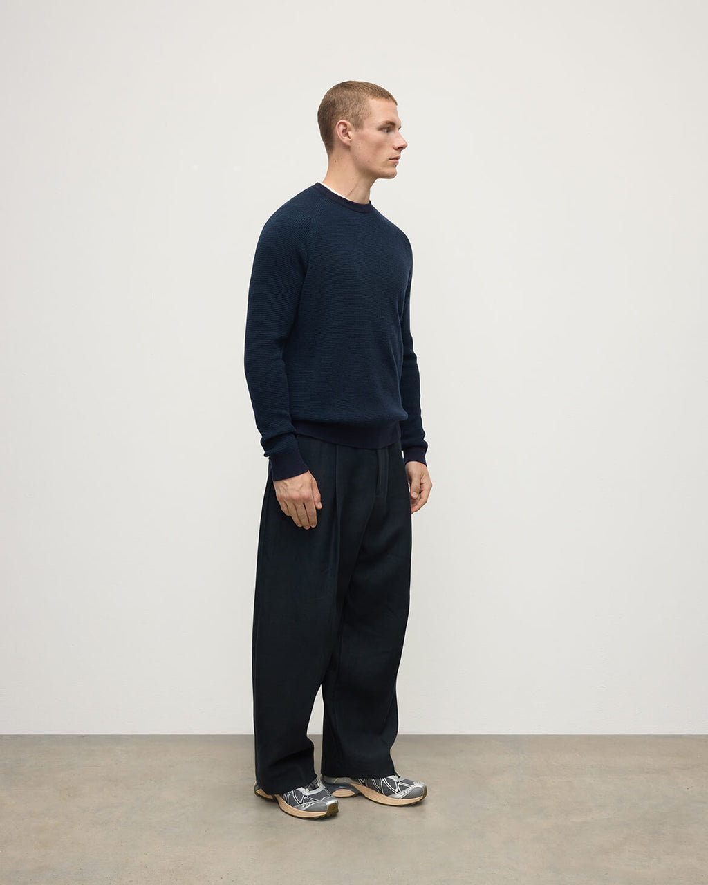 Waffle Stitch Dark Navy Cashmere Jumper